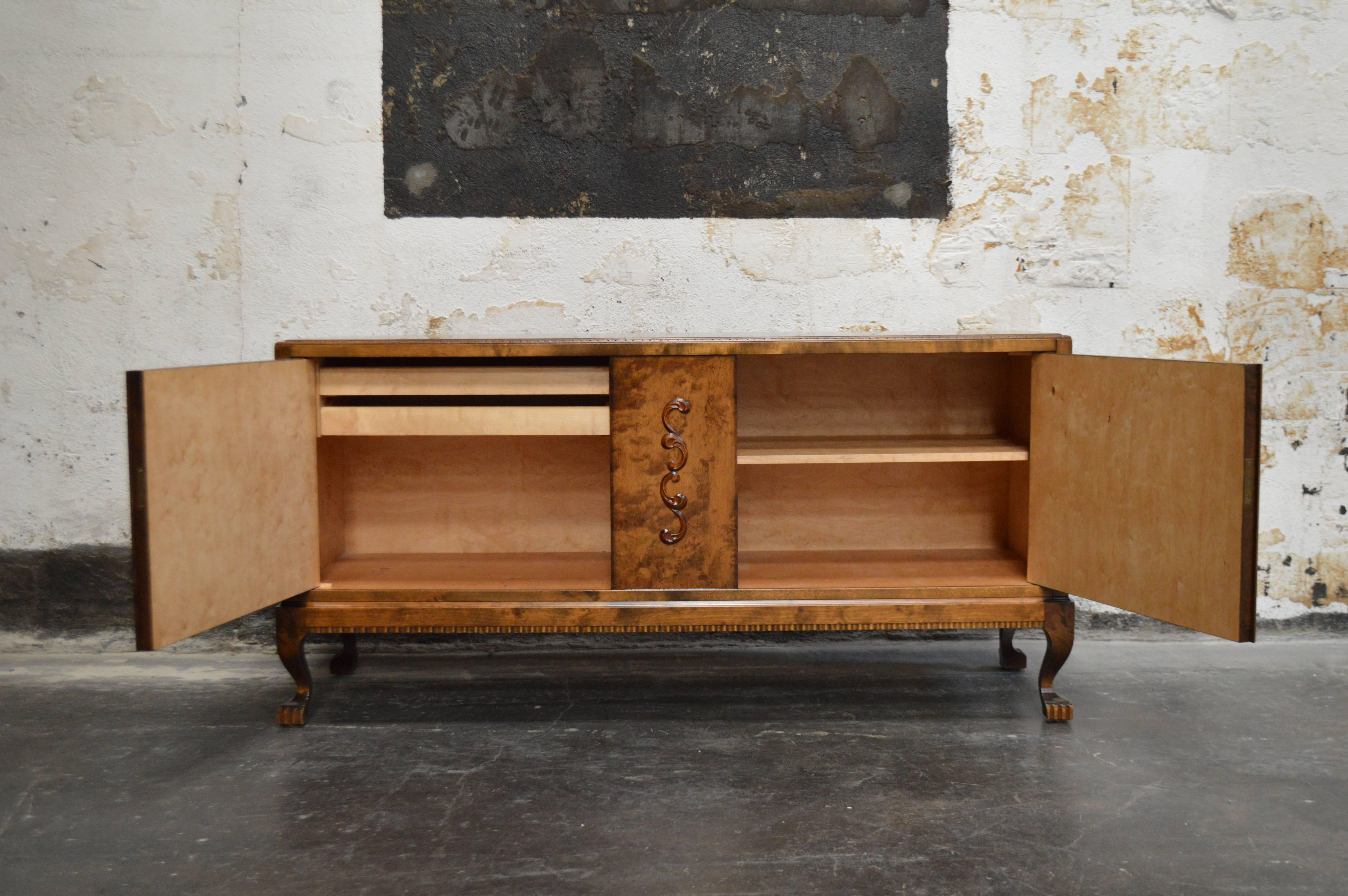 Birch Swedish Neoclassical Revival Storage Credenza Cabinet