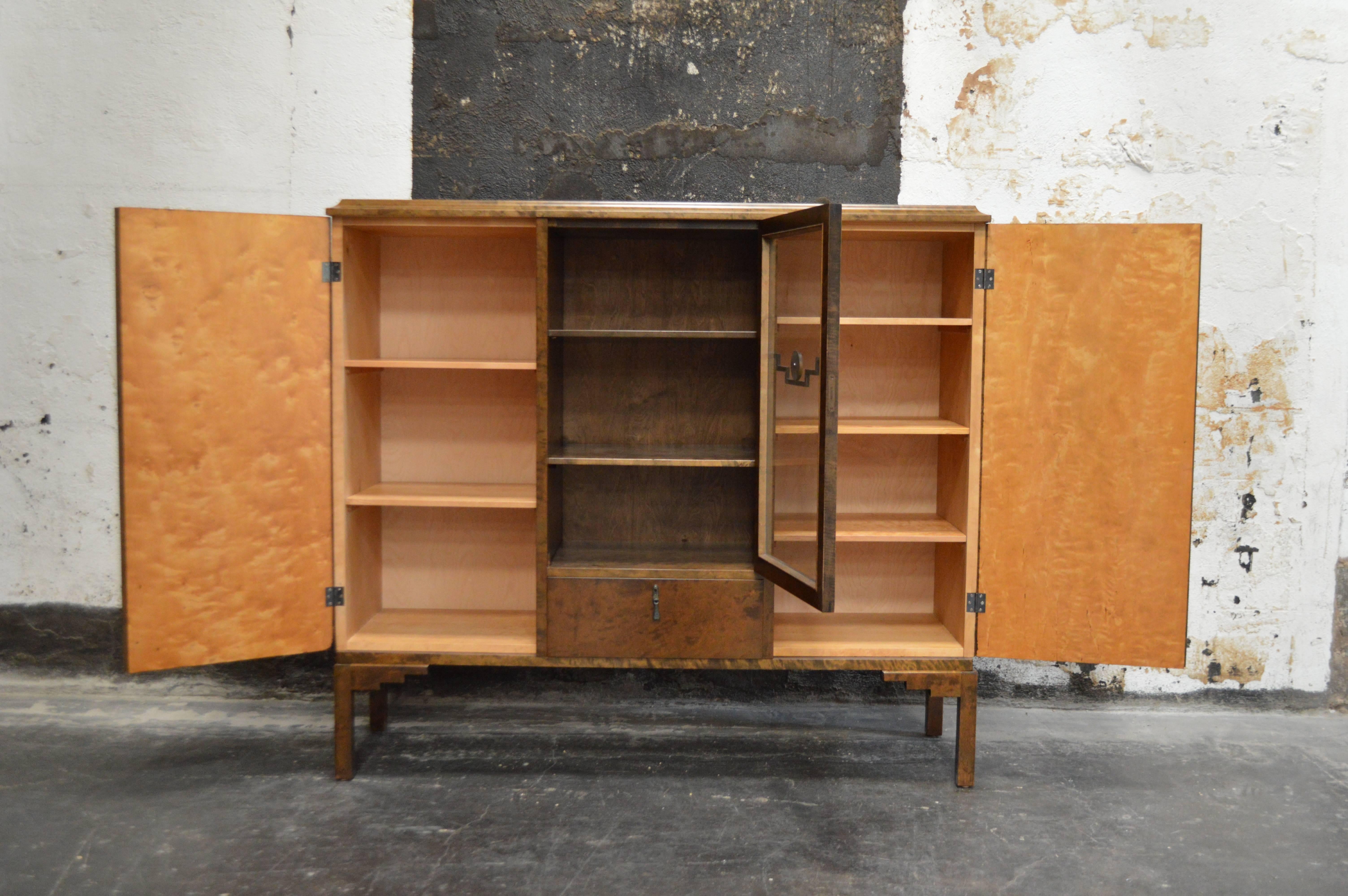 Swedish Inlaid Art Deco Bookcase Storage Cabinet In Excellent Condition In Atlanta, GA