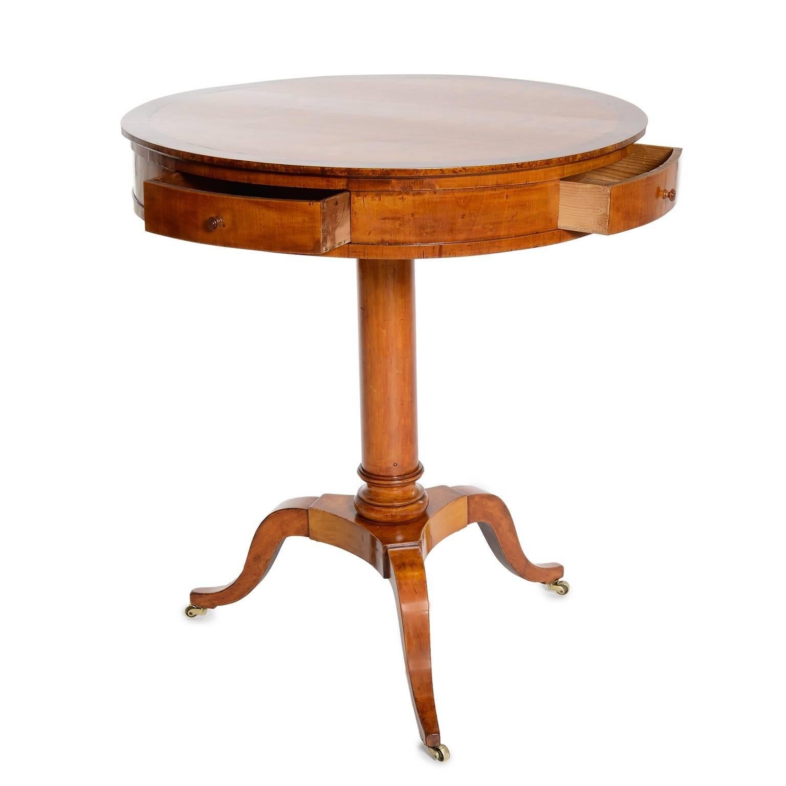 Swedish Karl Johan Birchwood Drum Table, circa 1830s In Good Condition In New York, NY