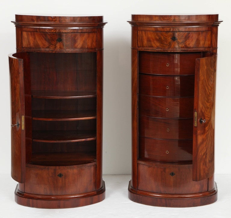 19th Century Pair of Danish Empire Oval Pedestal Cabinets