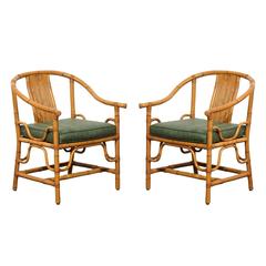 Pair of Rounded Back Bamboo and Rattan Armchairs