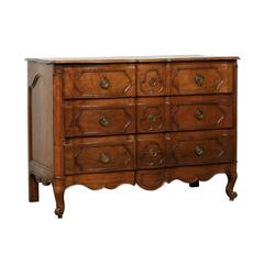Antique Louis XV Walnut Commode with Original Hardware, circa 1790