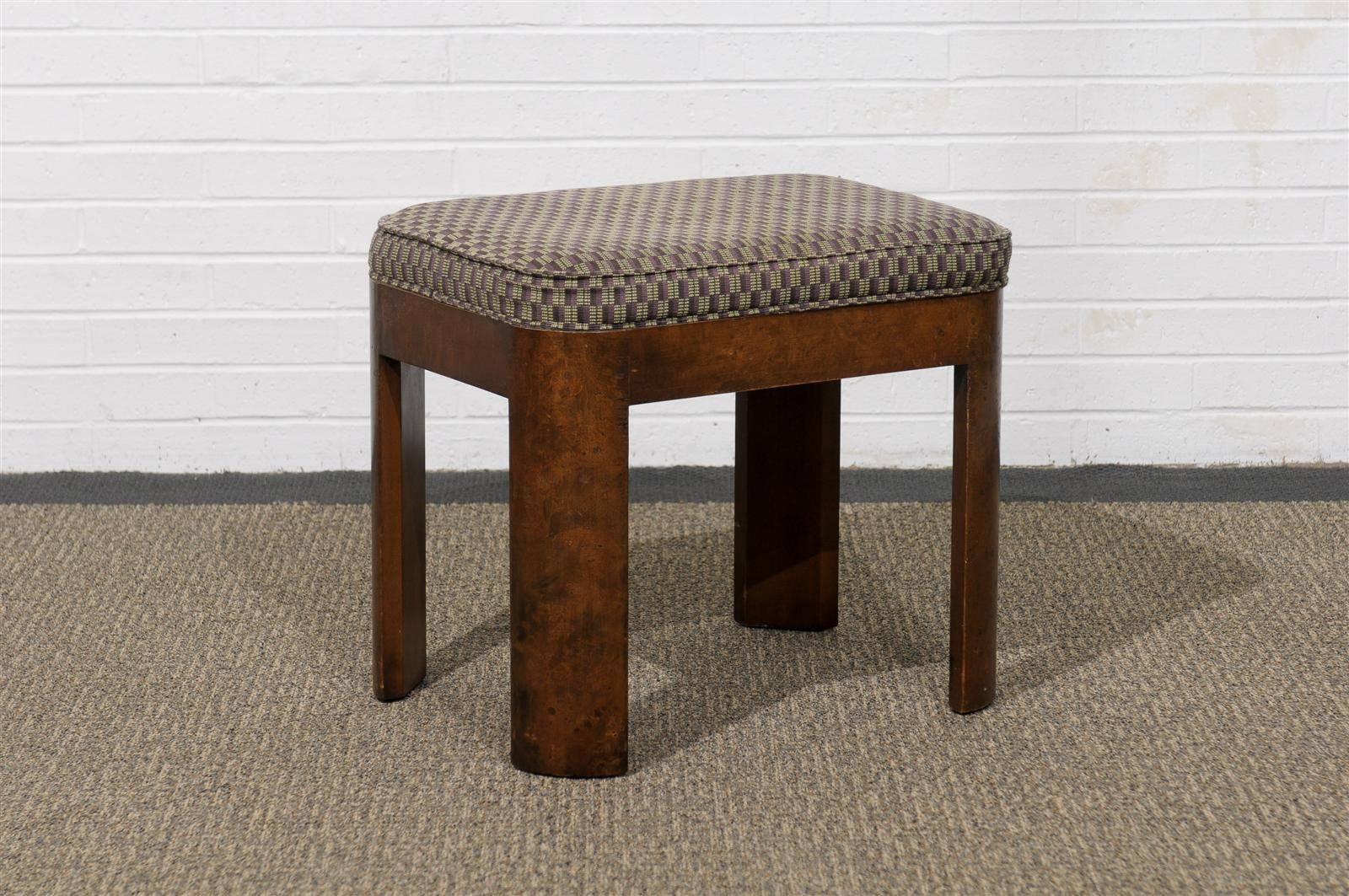 Pair of Mid-Century benches in burl wood with rounded corners.