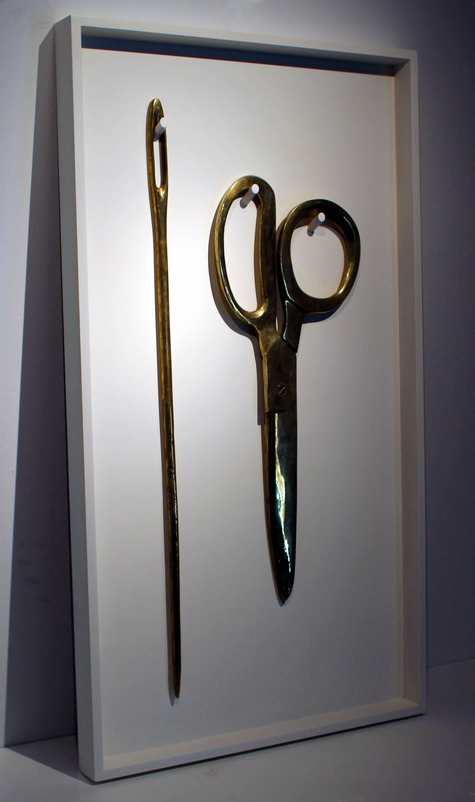 Very large and beautifully made brass needle and scissor, which does 