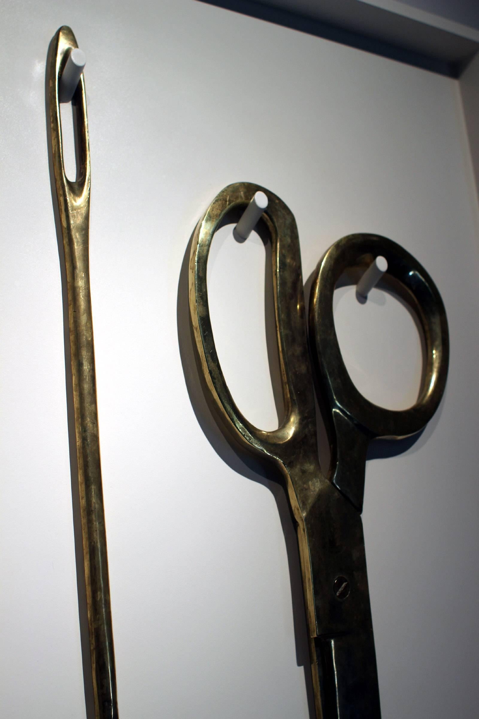 Folk Art Huge Solid Brass Needle and Scissor