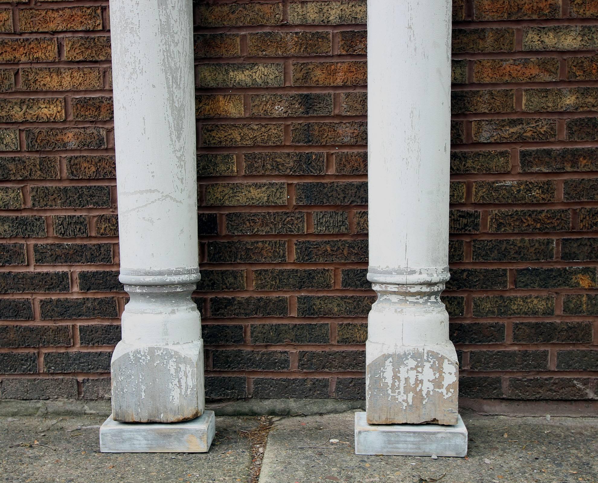 American Tall Pair of Architectural Pilasters, Original Weathered Paint For Sale