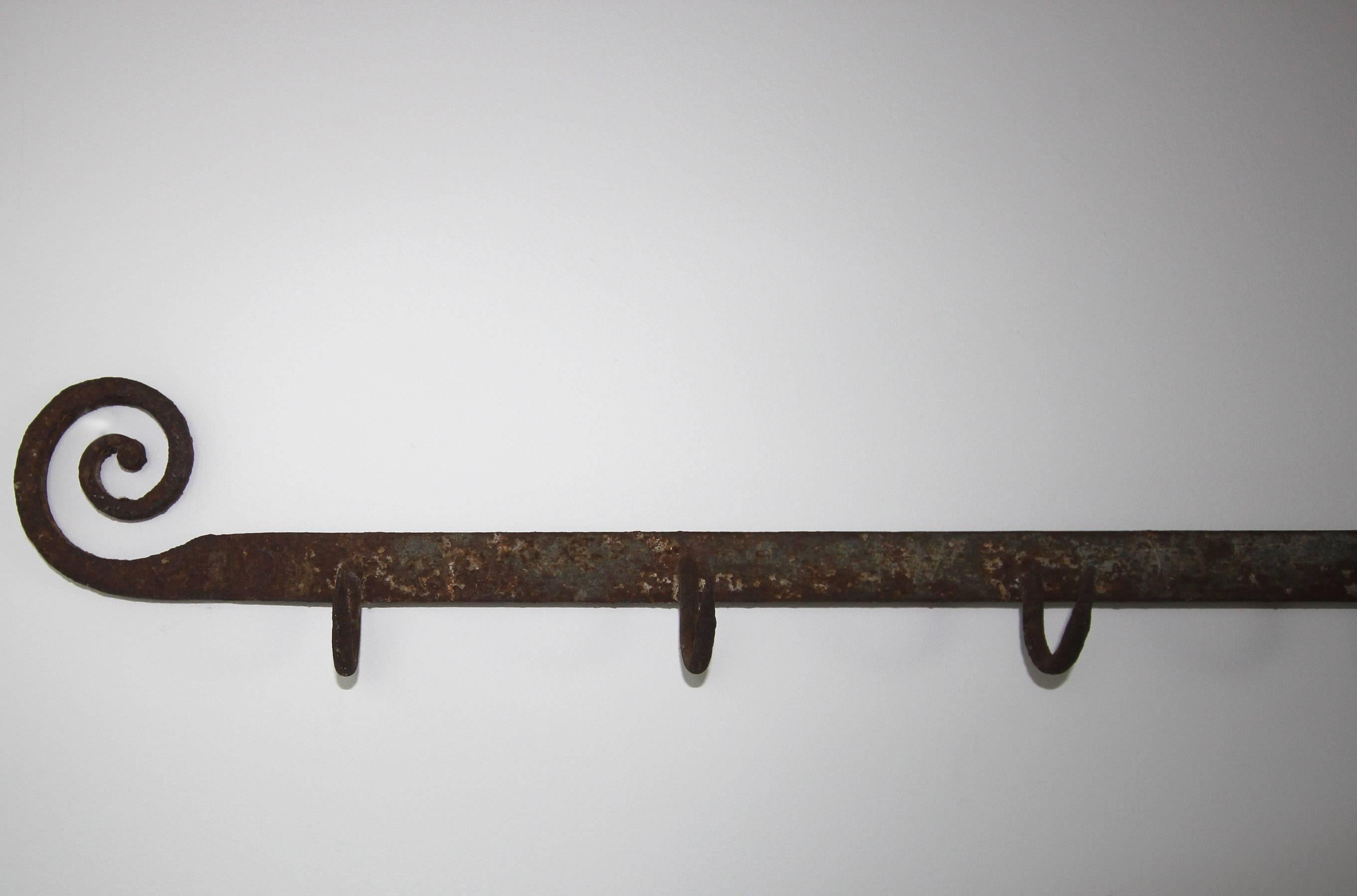 Wrought Iron Rack of Hooks, American, 19th Century In Excellent Condition In Philadelphia, PA