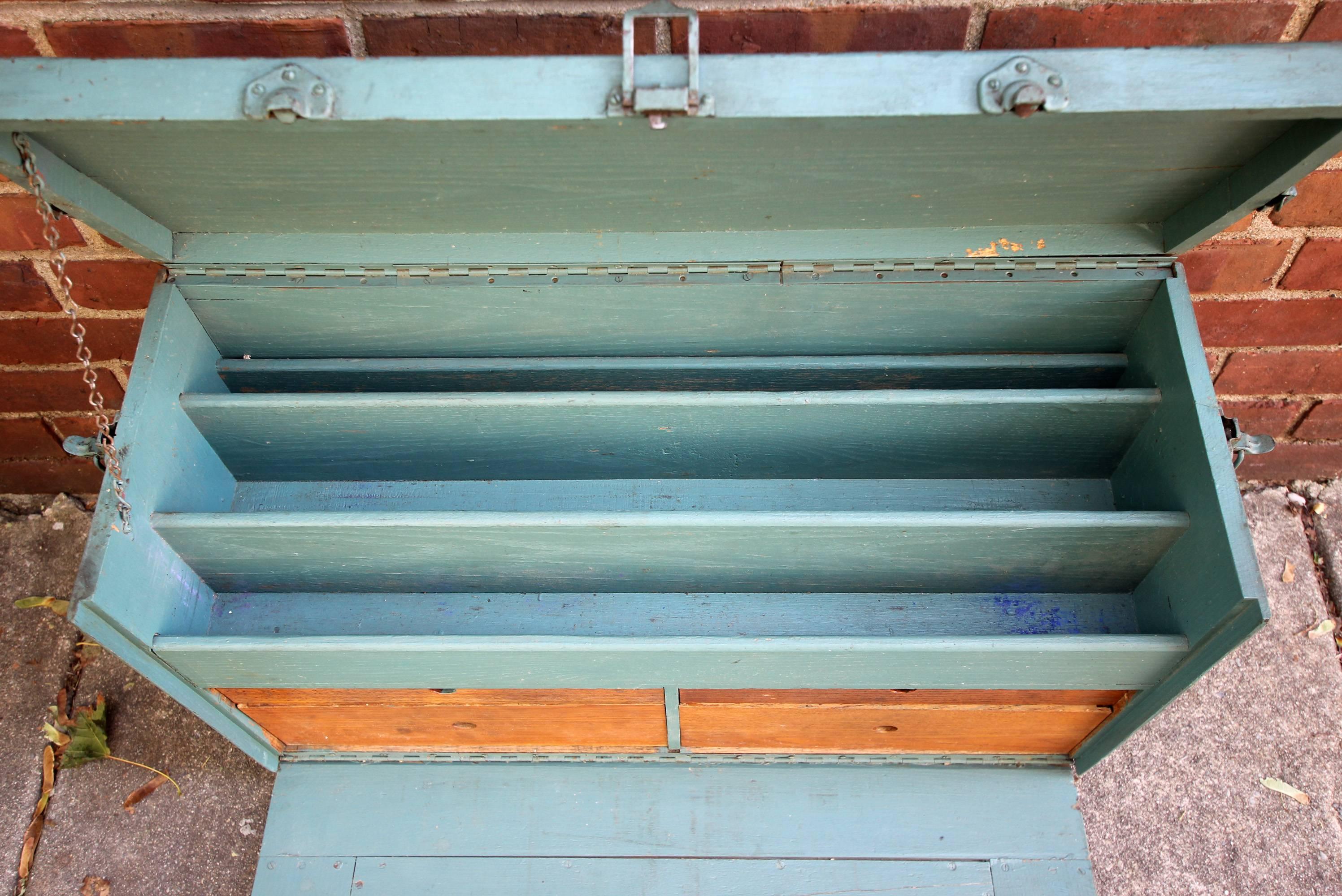 Tall Blue Painted Tool Chest, American, Mid-20th Century 2