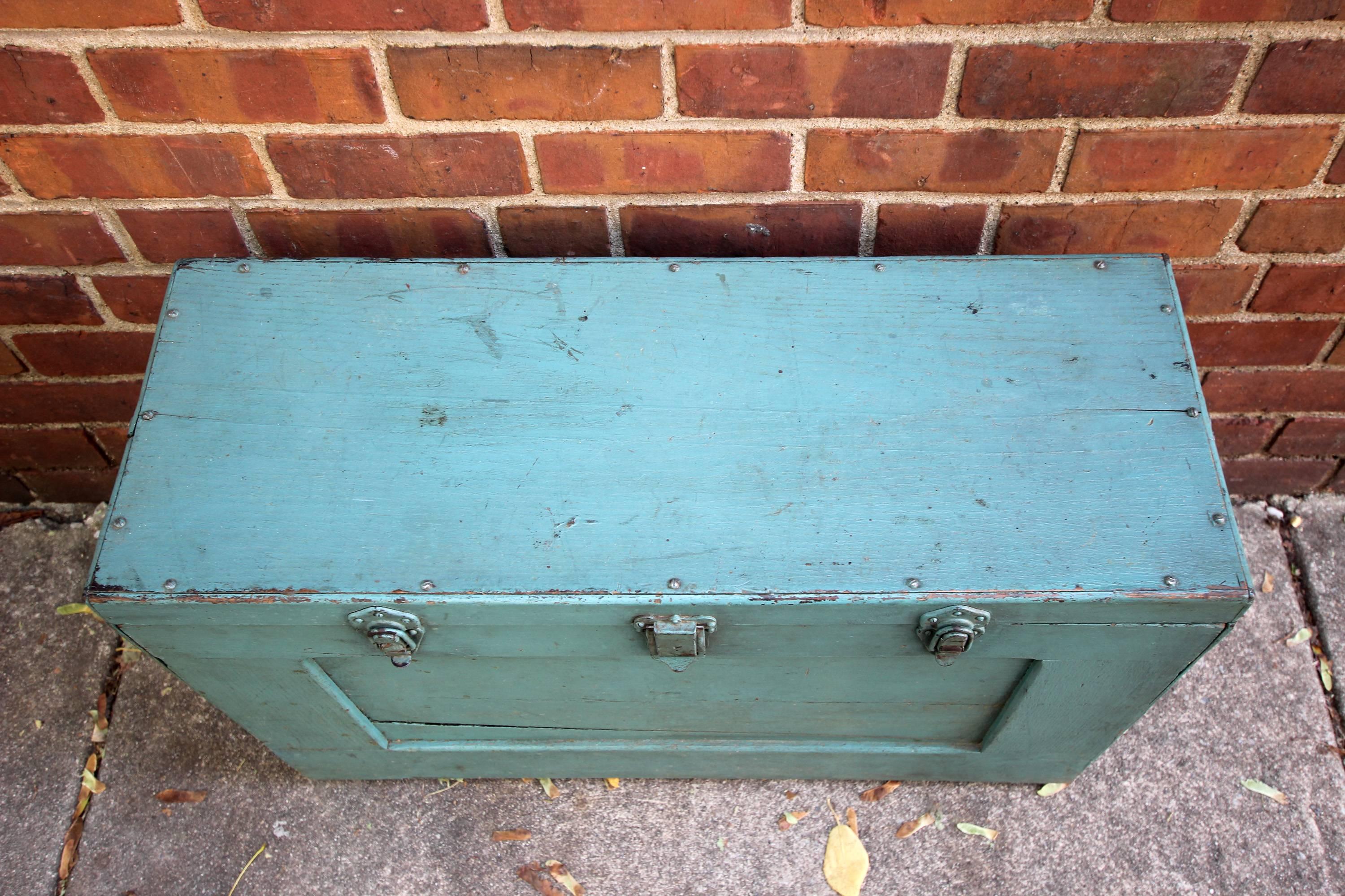 Tall Blue Painted Tool Chest, American, Mid-20th Century In Excellent Condition In Philadelphia, PA