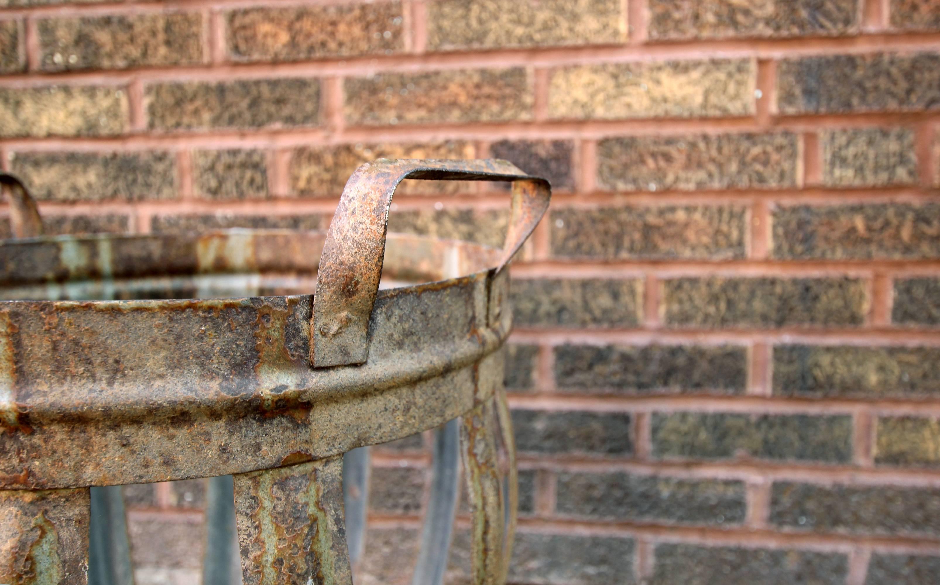 Folk Art Iron Basket with Handles, American, Early 20th Century For Sale