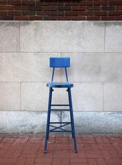 Very Tall Blue Industrial Stool, American, Mid-20th Century