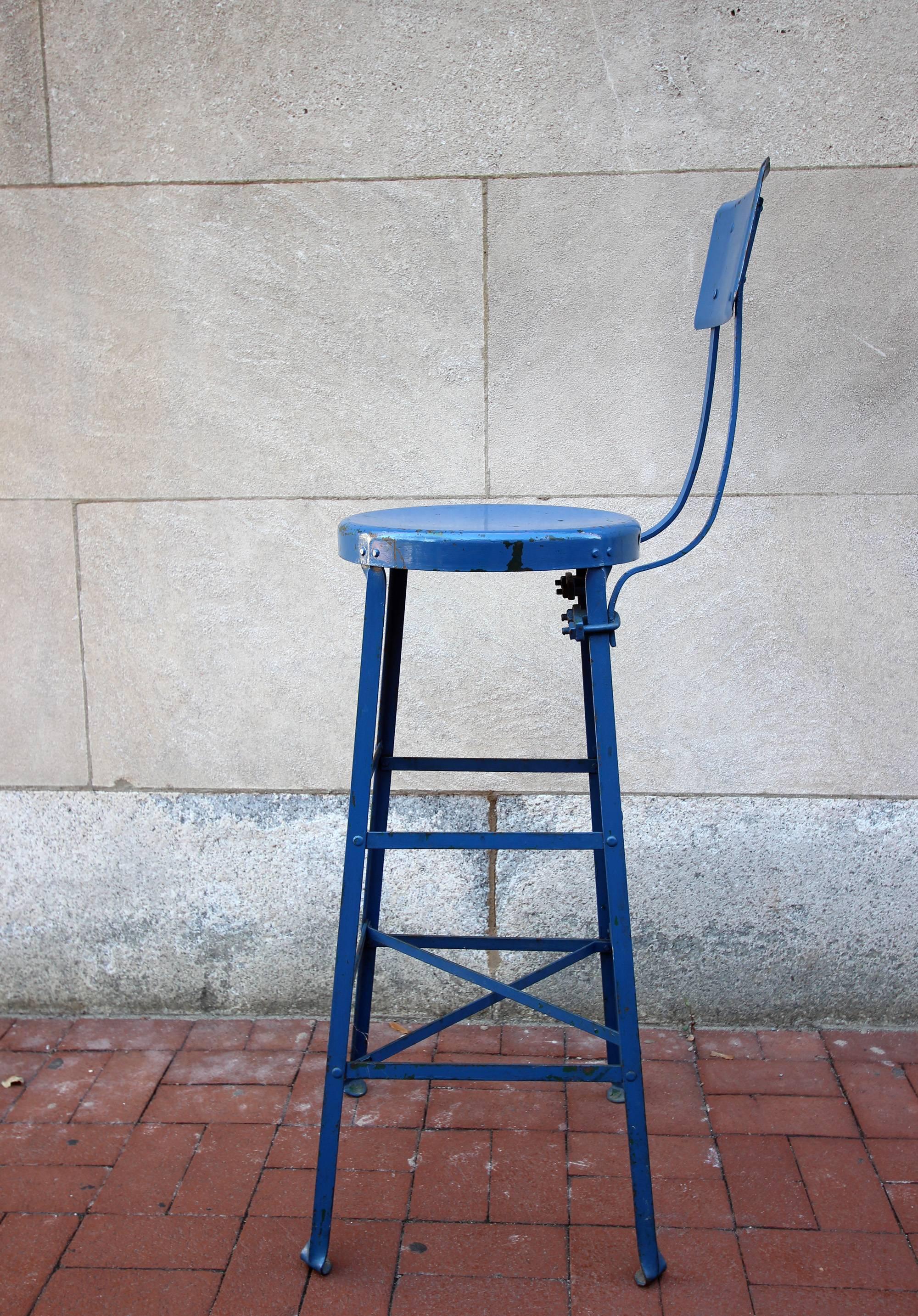 Very Tall Blue Industrial Stool, American, Mid-20th Century For Sale 3