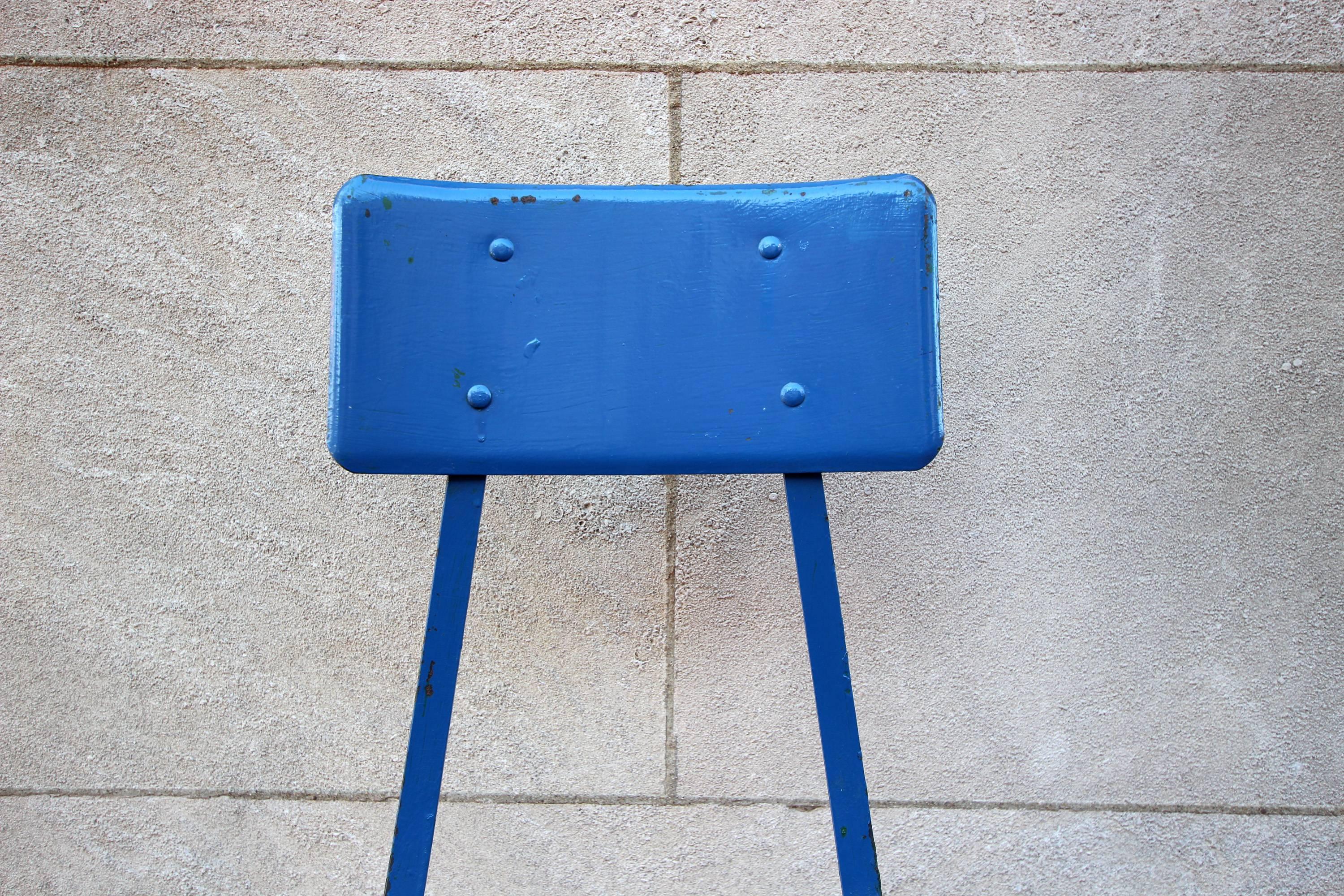 Very Tall Blue Industrial Stool, American, Mid-20th Century In Excellent Condition For Sale In Philadelphia, PA