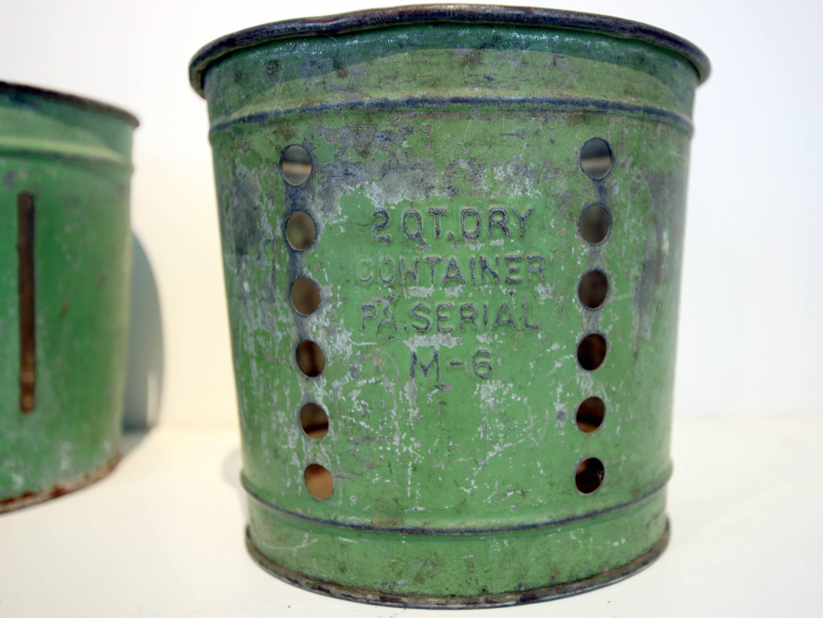 American Set of four Green Painted Metal Bucket Measures For Sale