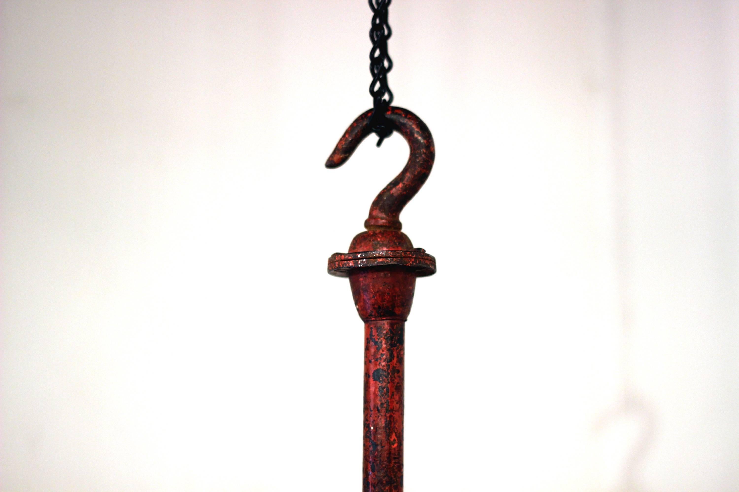 Large Painted Iron Hooks/Harness Holder, Old Red Paint, American, circa 1900 In Excellent Condition For Sale In Philadelphia, PA