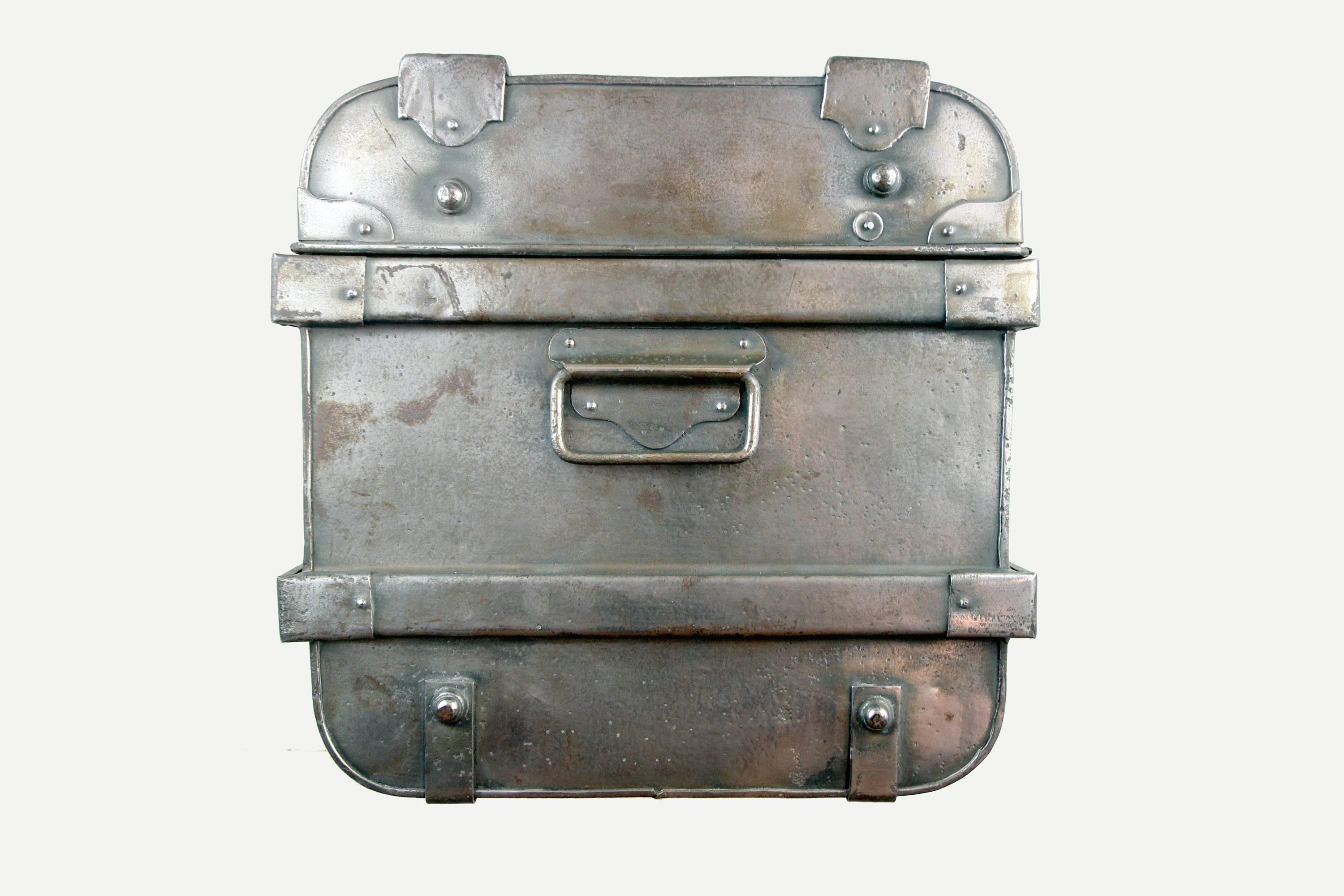French Nickel-Plated Steel Trunk For Sale
