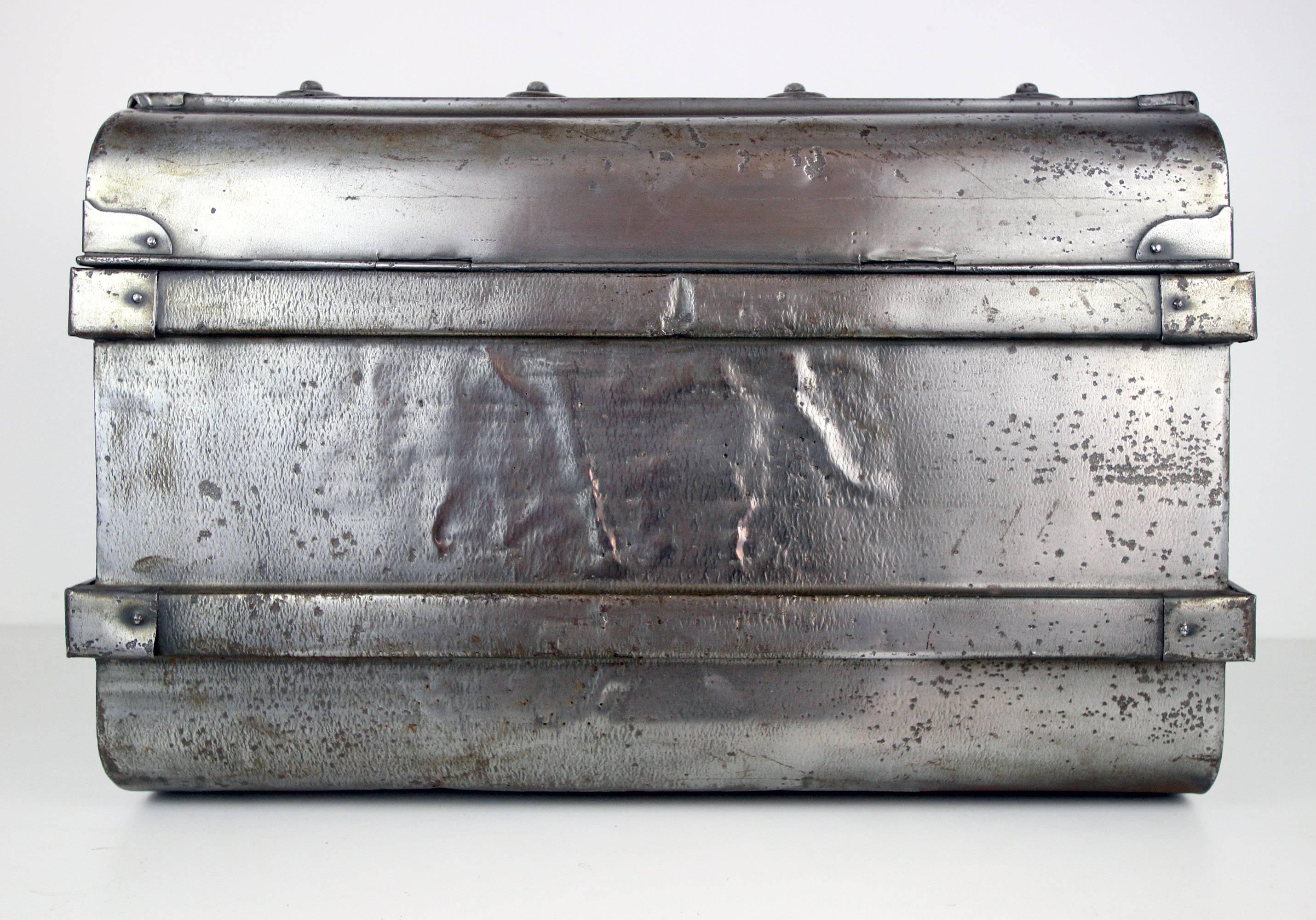Nickel-Plated Steel Trunk In Excellent Condition For Sale In Philadelphia, PA