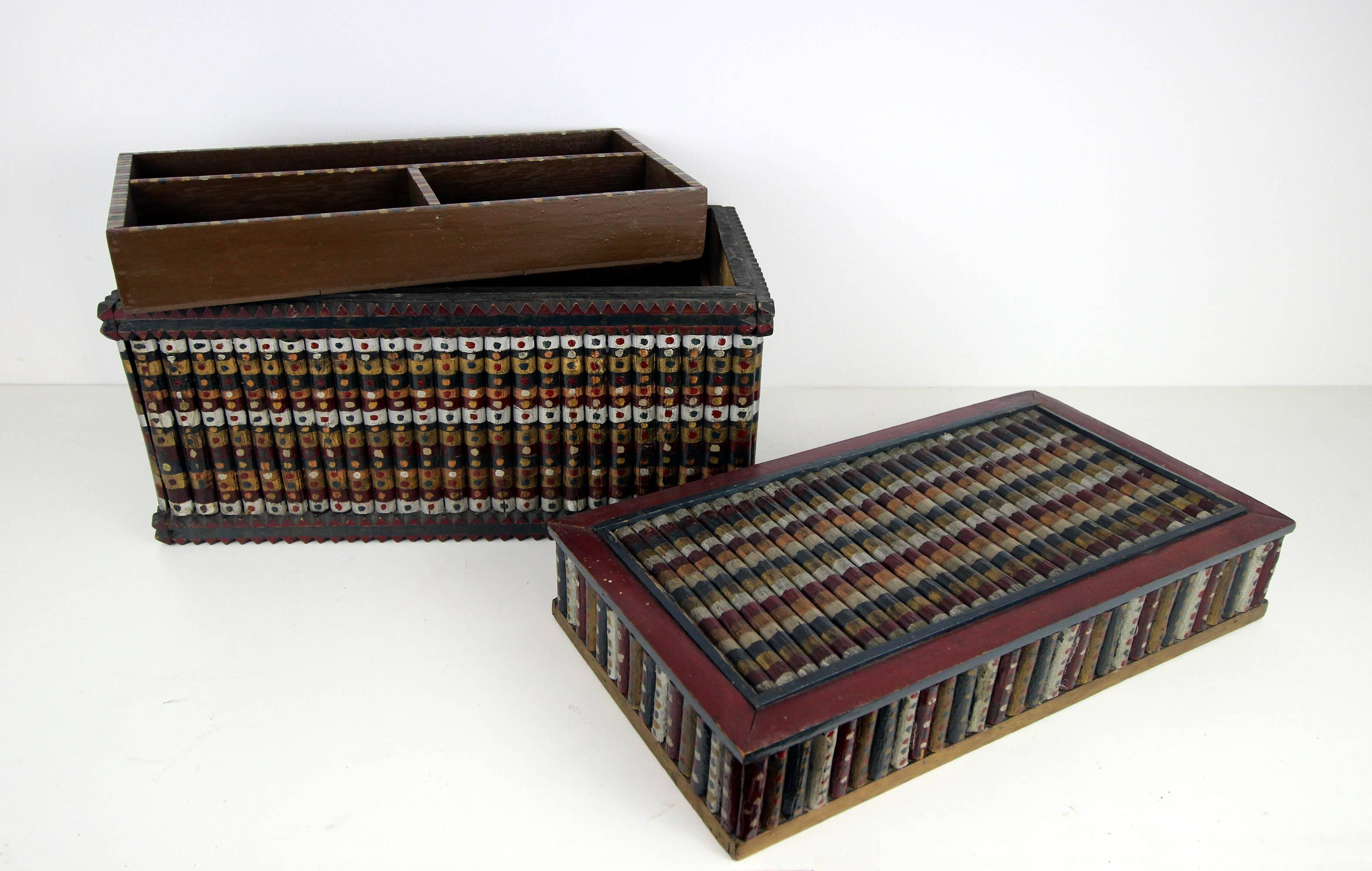 American Twig Constructed and Paint Decorated Box, Midwestern, circa 1930 For Sale
