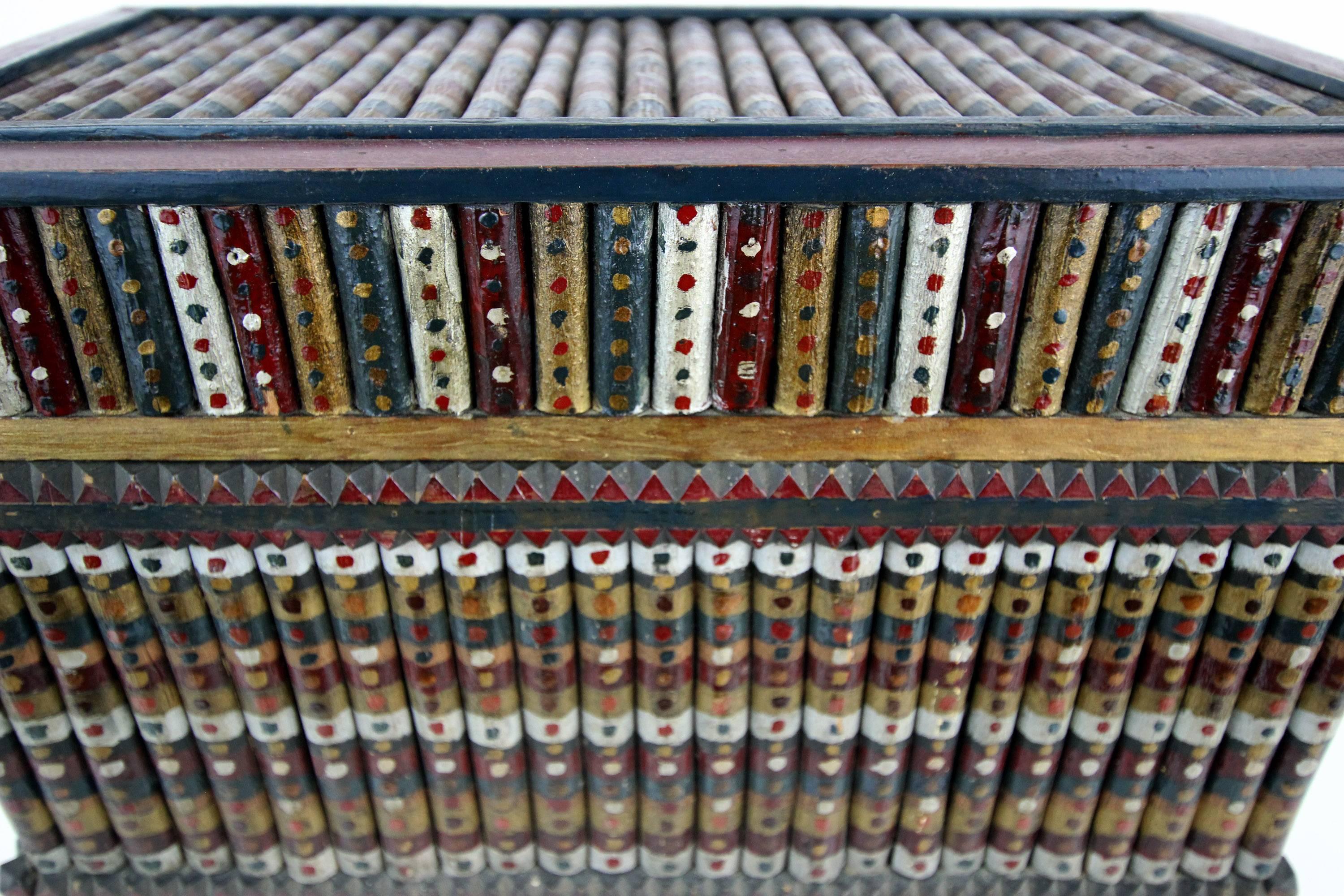 Mid-20th Century Twig Constructed and Paint Decorated Box, Midwestern, circa 1930 For Sale