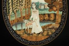 Excellent Schoolgirl Silk Embroidery, "a Favorite Lamb, " Pennsylvania, 1823