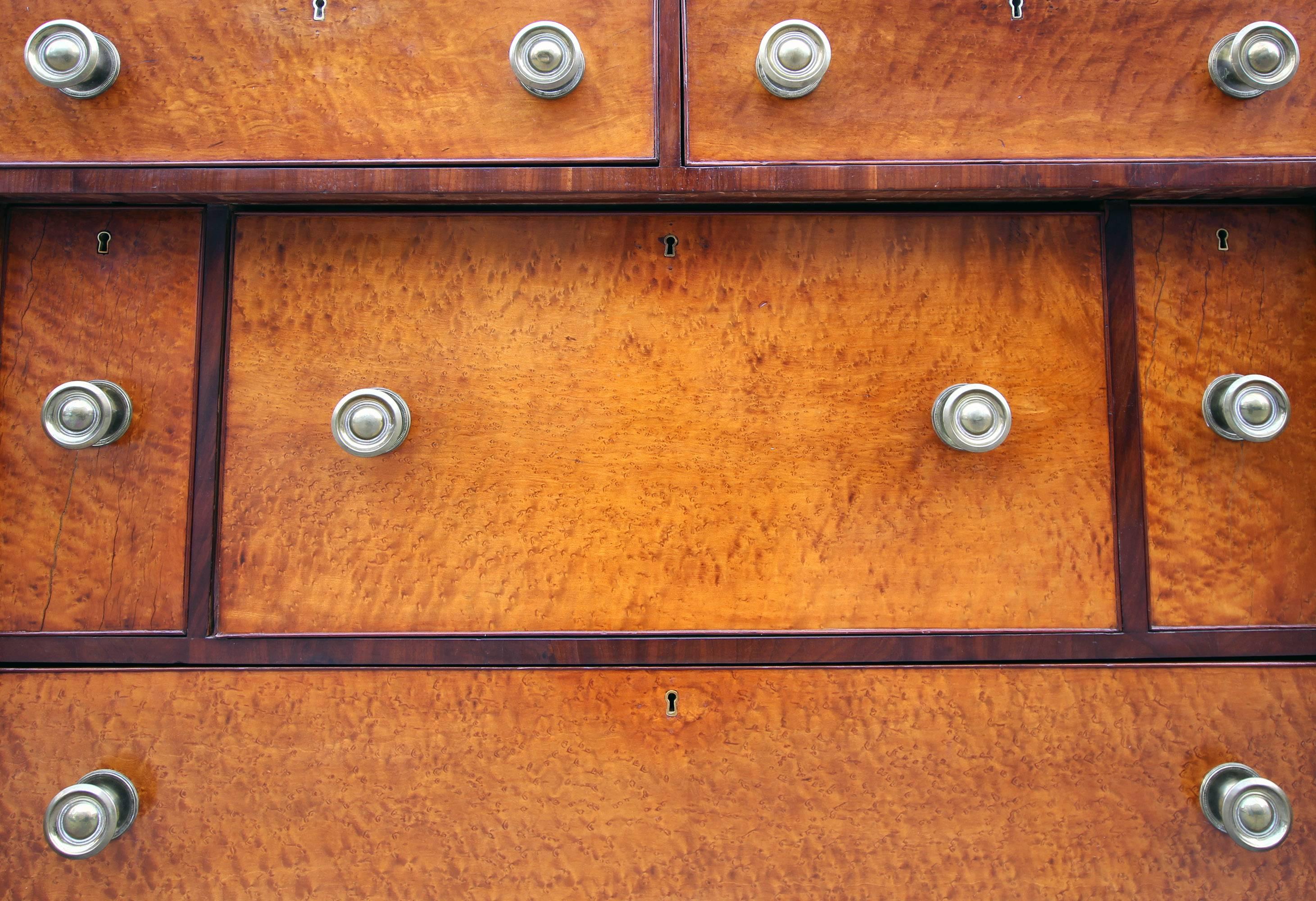 Birdseye Maple Maple and Mahogany Server or Chest with Bottle Drawers, 19th Century, American