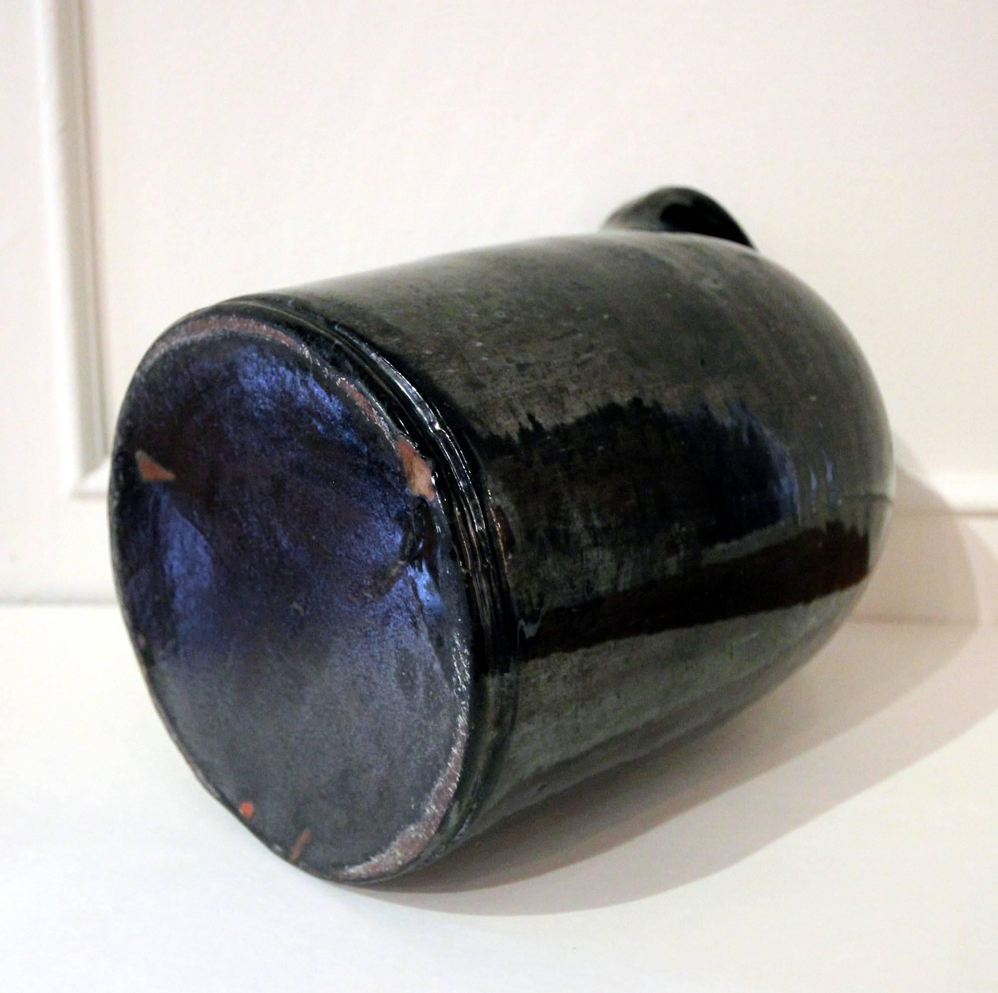 American Redware Jug with Black Manganese Glaze, 19th Century For Sale