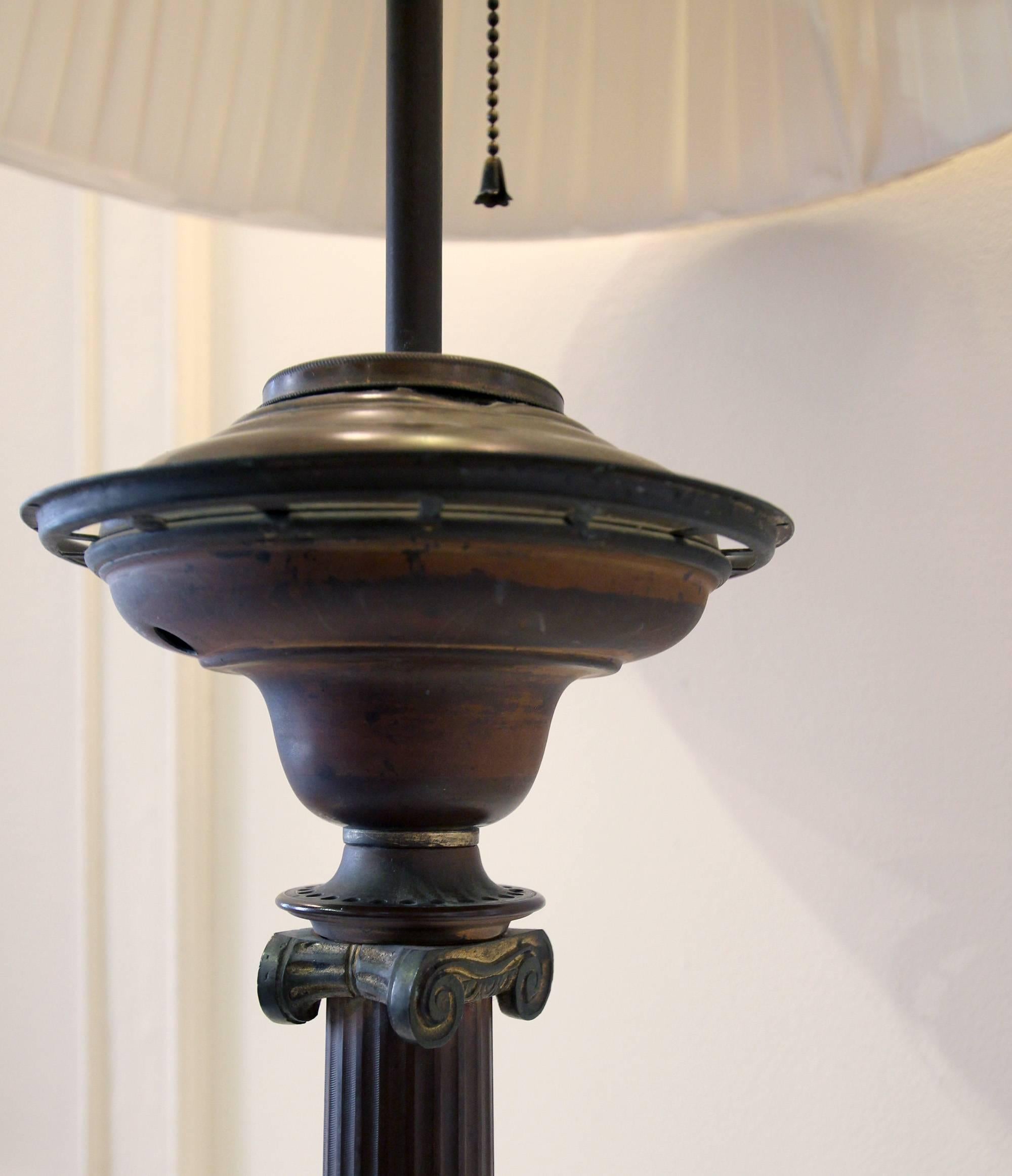 American 19th Century Classical Brass Lamp, Signed by Manufacturer, NYC