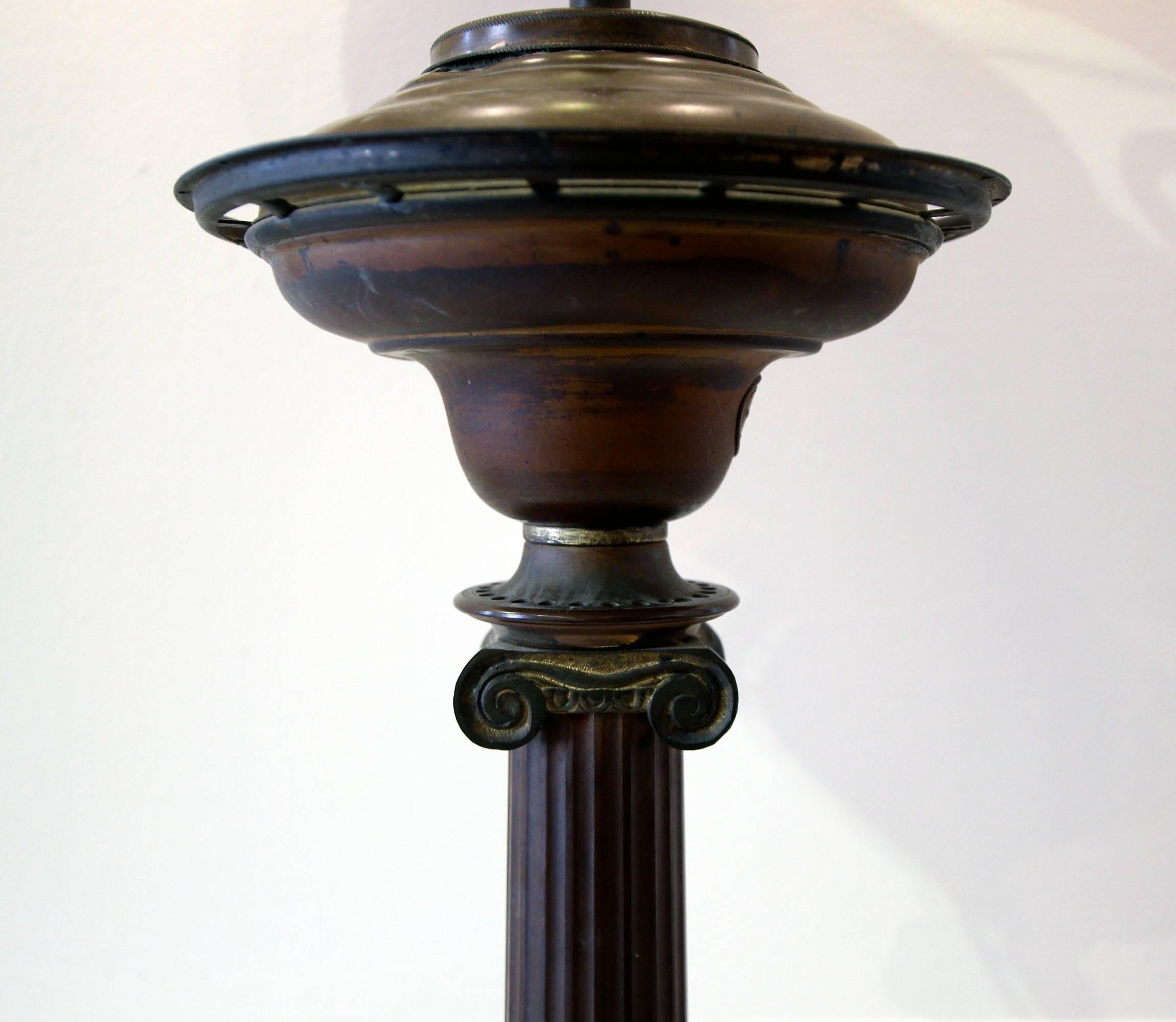 19th Century Classical Brass Lamp, Signed by Manufacturer, NYC In Excellent Condition In Philadelphia, PA