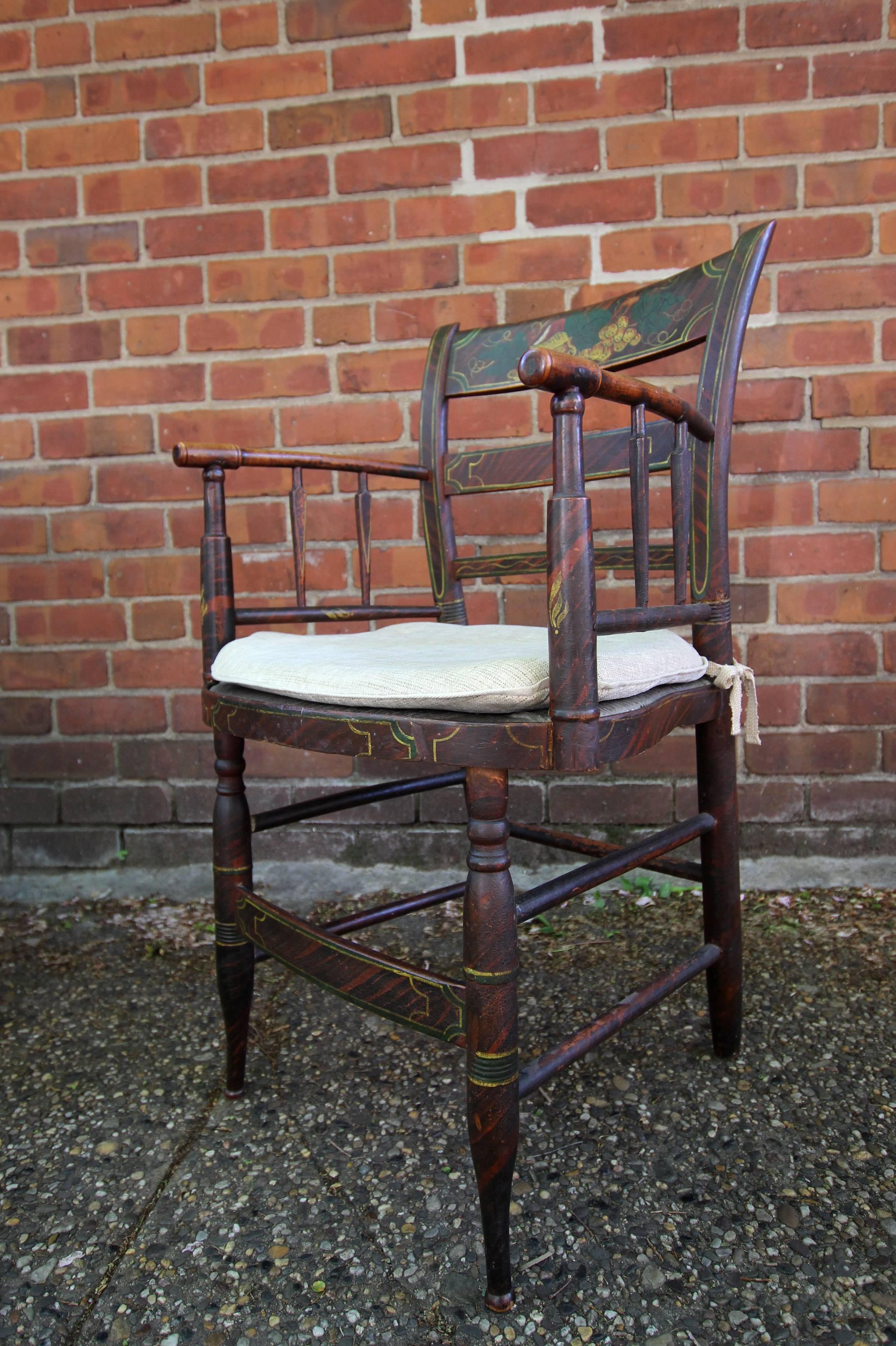 Mid-19th Century Six Paint Decorated Rush Seat Dining Chairs For Sale