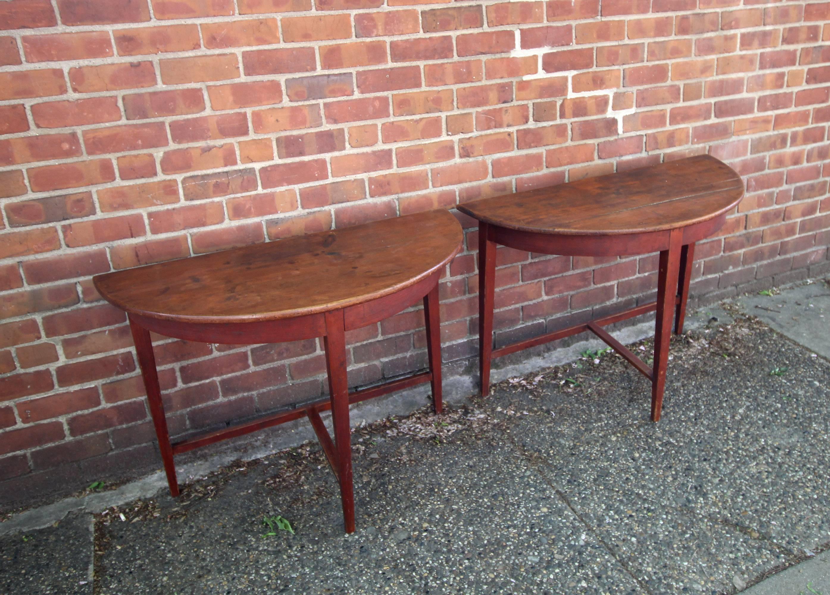 Folk Art Pair of Painted Demilune Tables For Sale