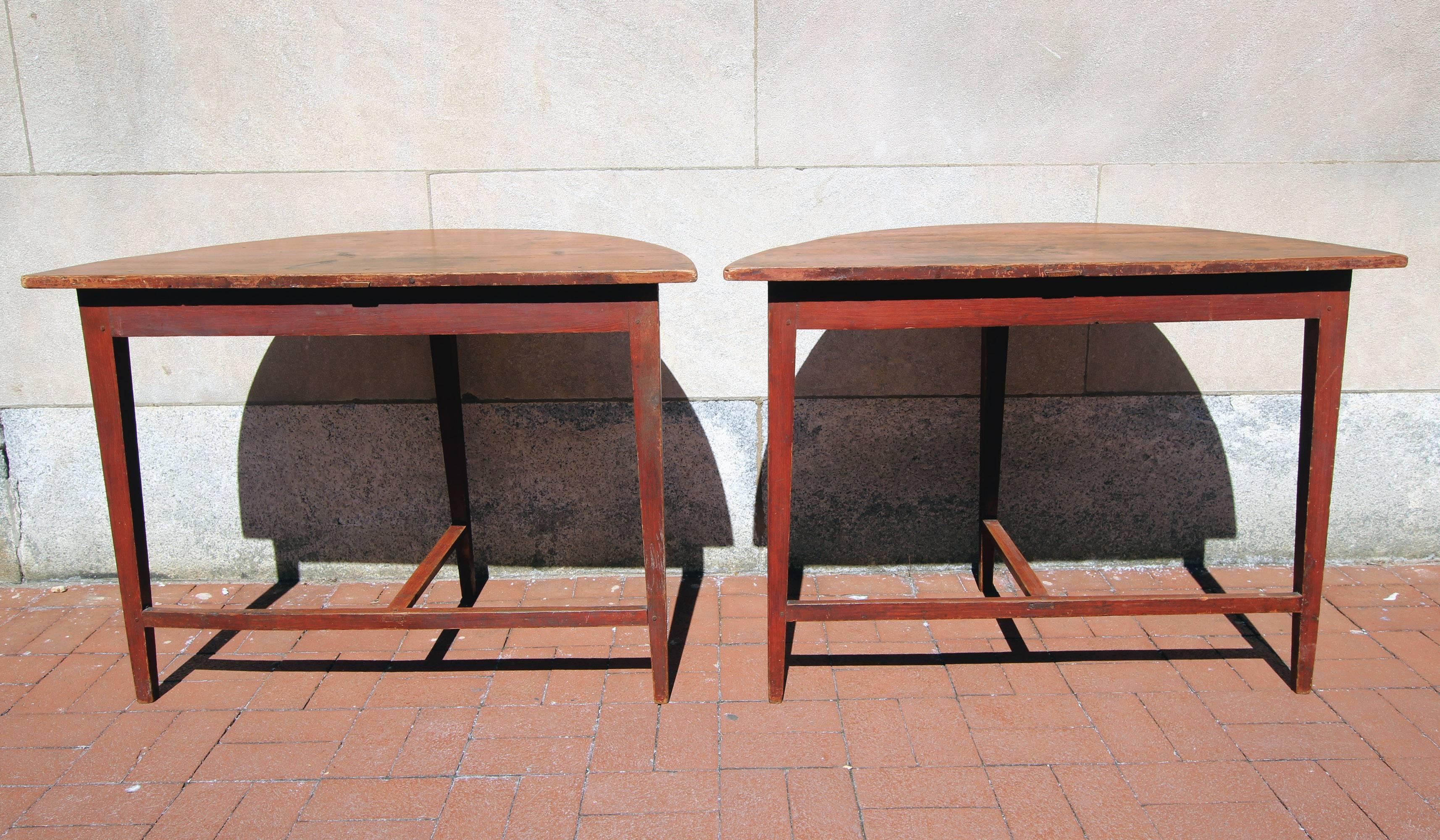 19th Century Pair of Painted Demilune Tables For Sale