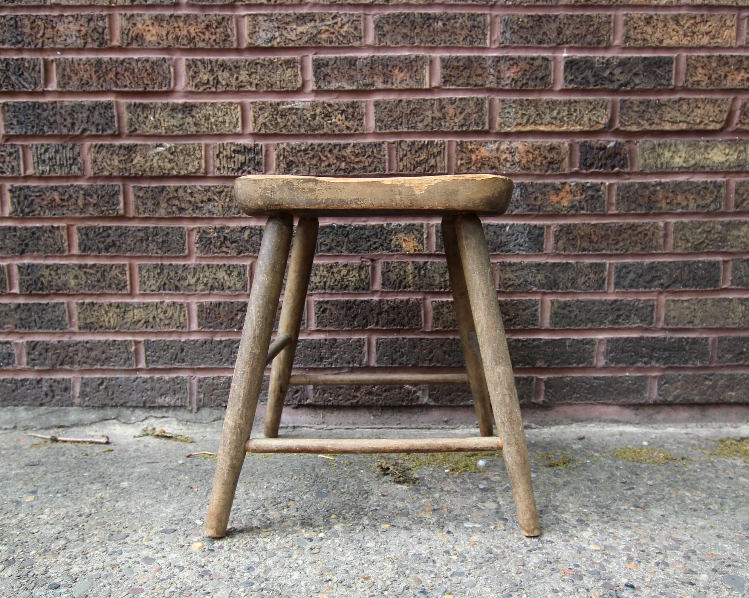American Carved and Turned Windsor Stool For Sale