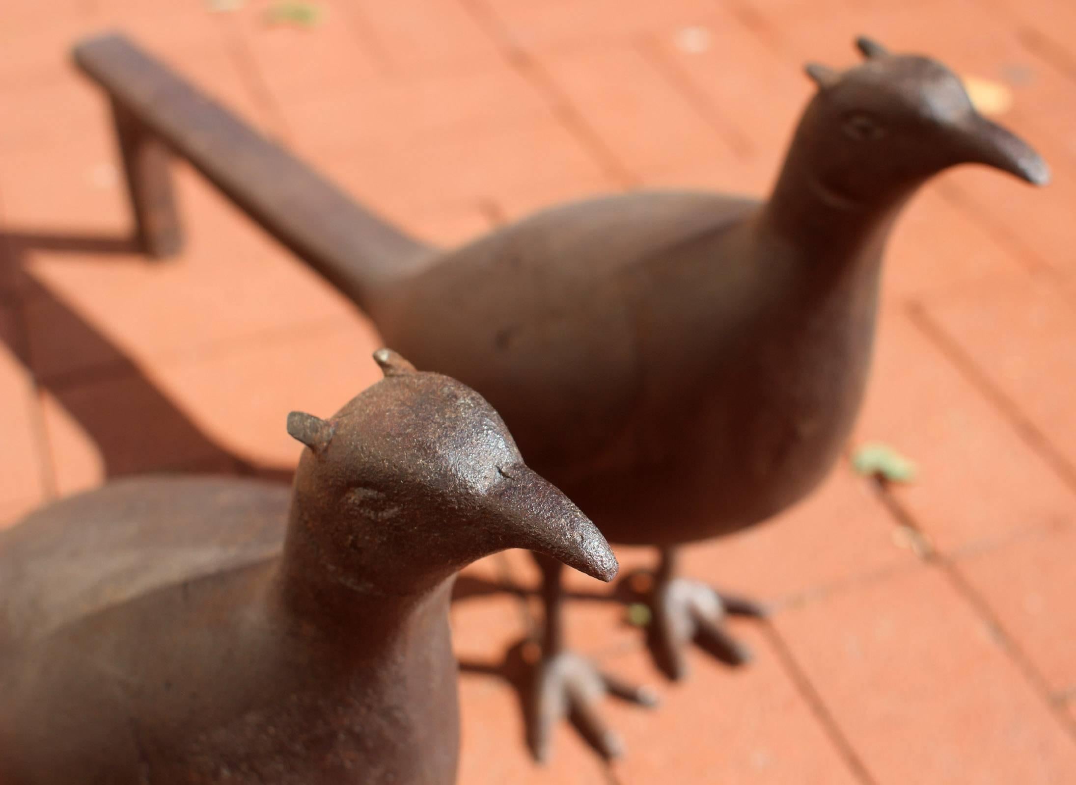 19th Century Cast Iron Pheasant Andirons