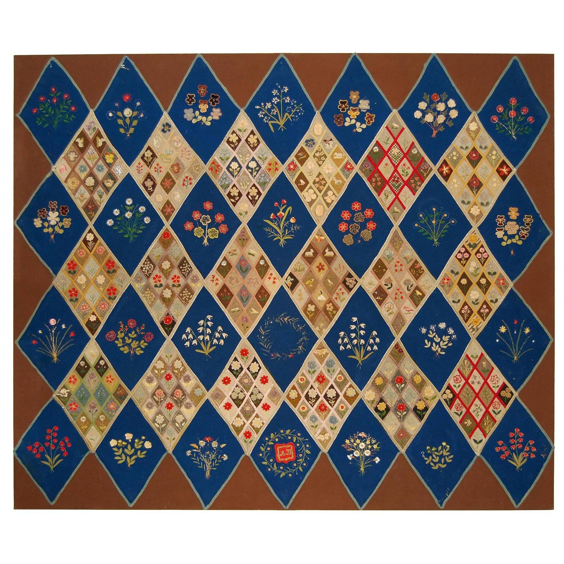 Outstanding Pictorial Table Rug, circa 1870 For Sale