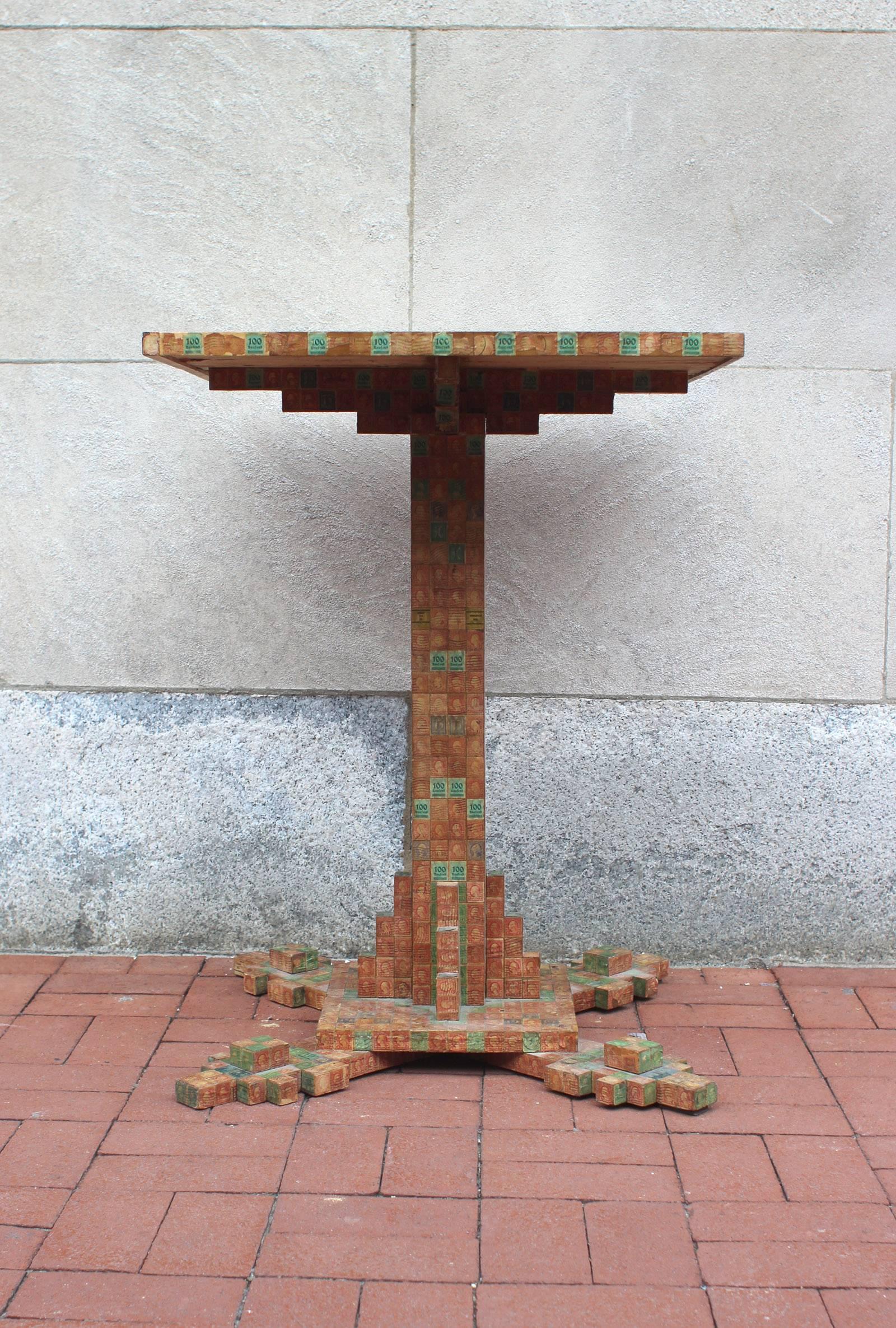 Mid-20th Century Obsessively Stamp-Decorated Folk Art Table, American Modernist For Sale