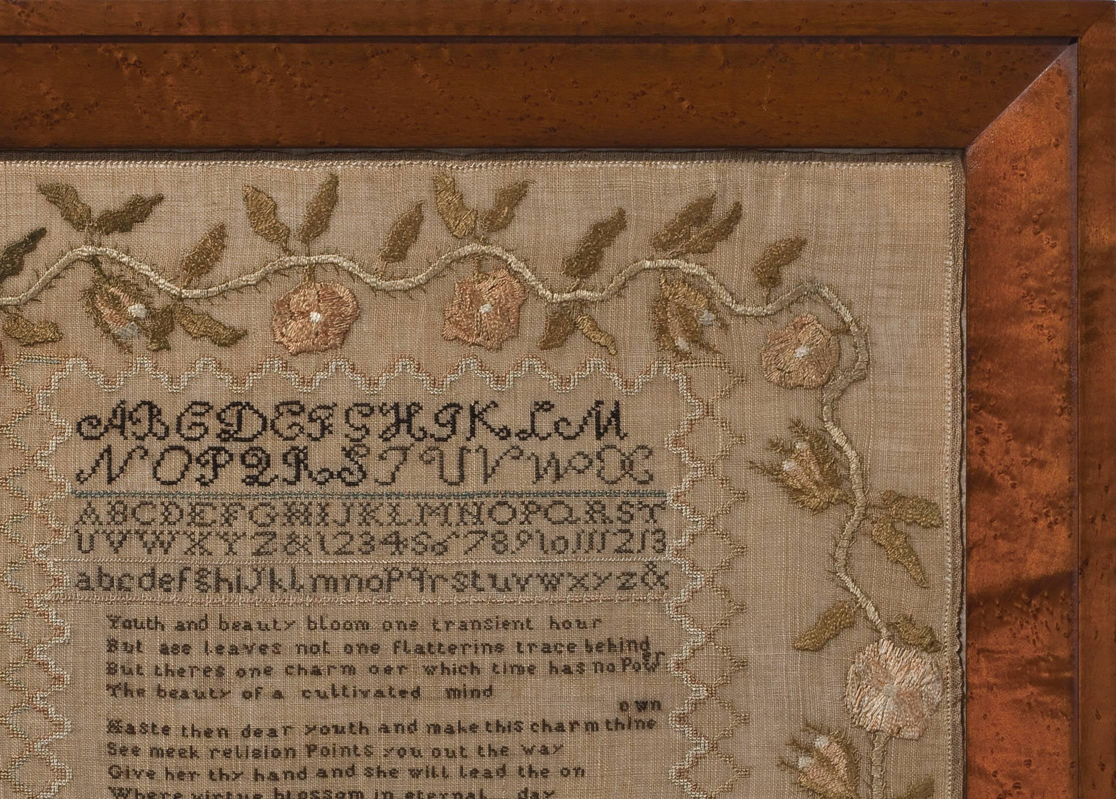 Folk Art Cambridge, Massachusetts Sampler Dated 1824 For Sale