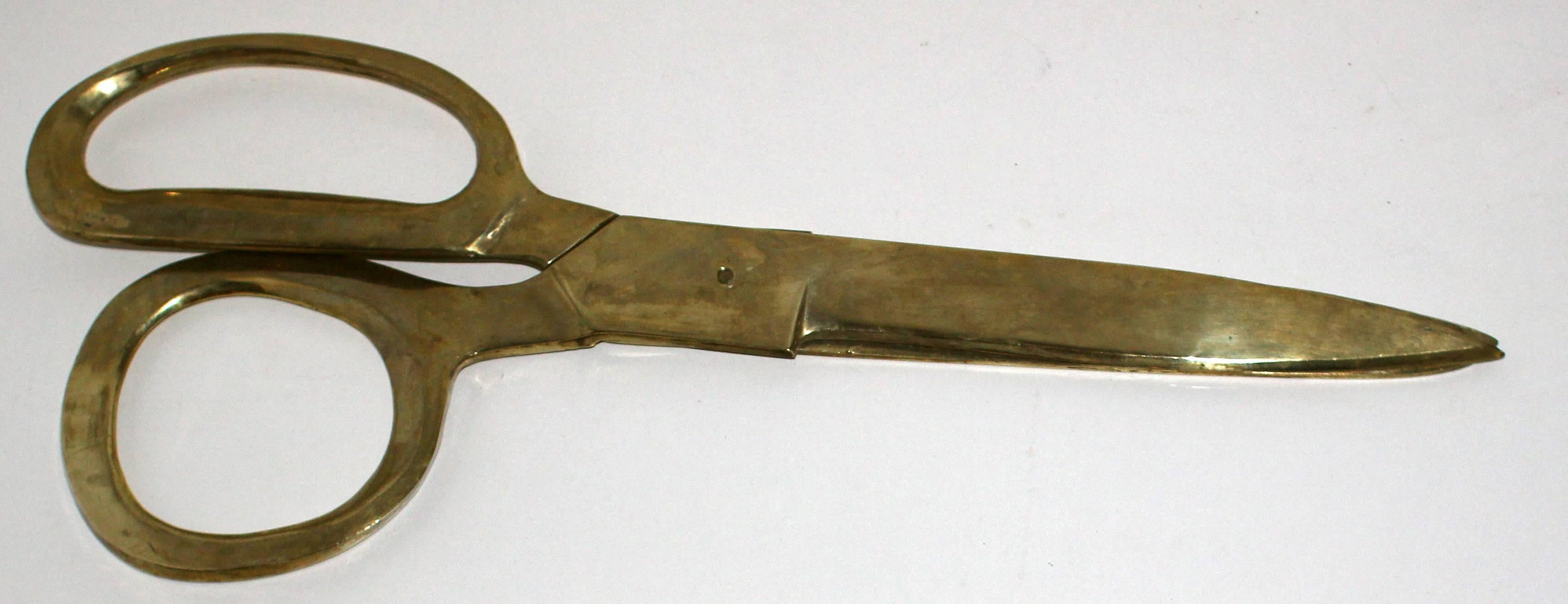 Huge Solid Brass Needle and Scissor In Excellent Condition In Philadelphia, PA