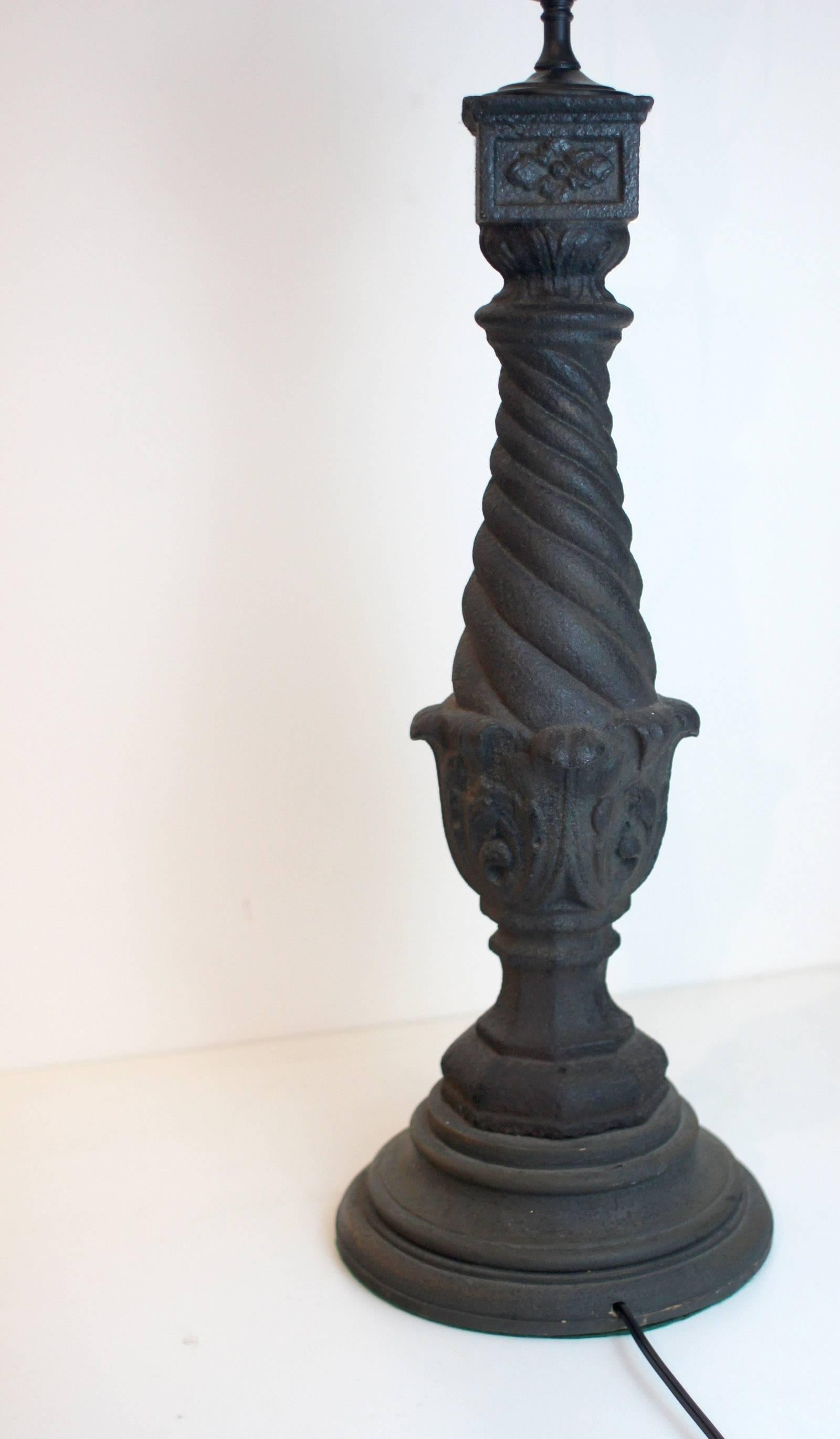 Late Victorian Cast Iron Baluster Lamp with Fine Detail and Parchment Shade