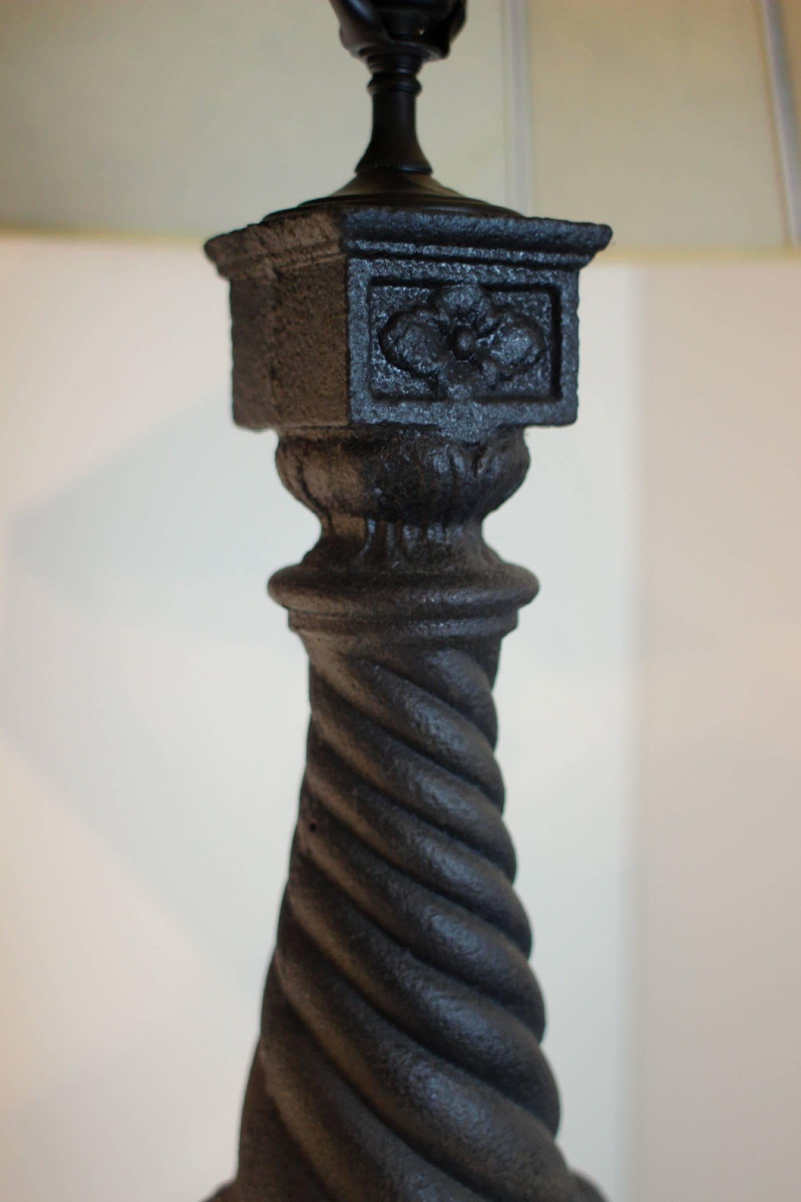 American Cast Iron Baluster Lamp with Fine Detail and Parchment Shade