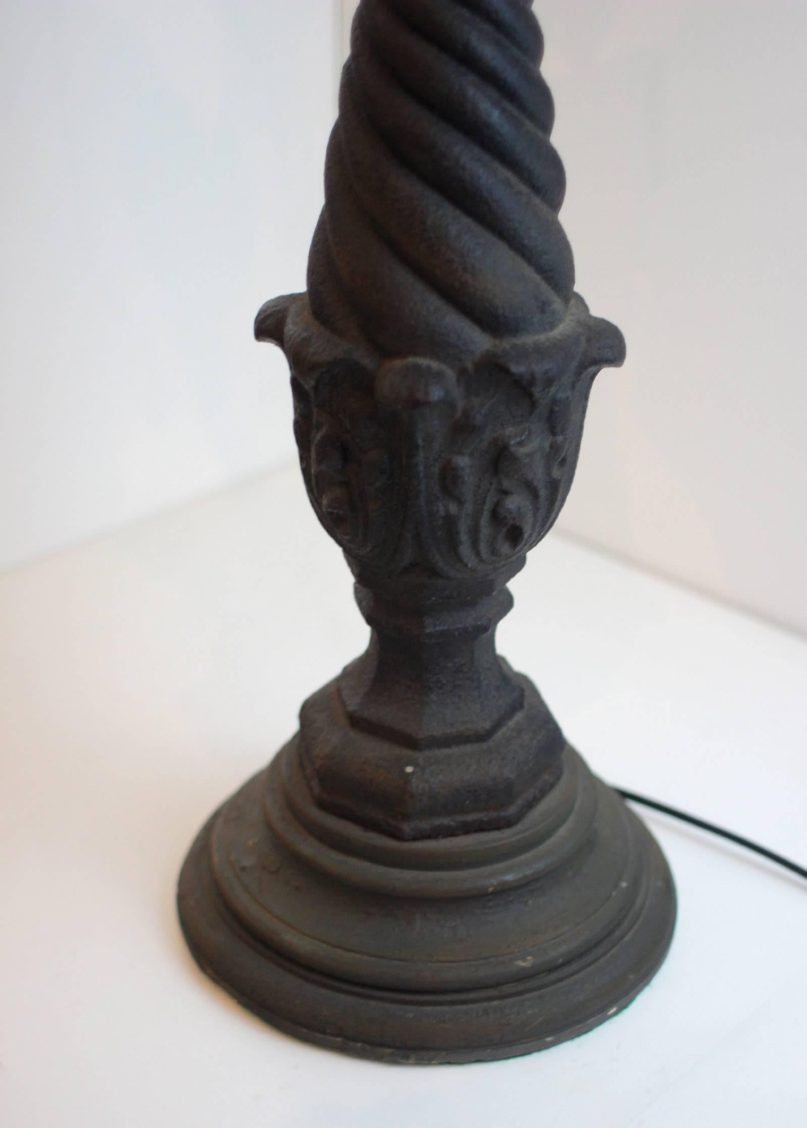 Cast Iron Baluster Lamp with Fine Detail and Parchment Shade In Excellent Condition In Philadelphia, PA