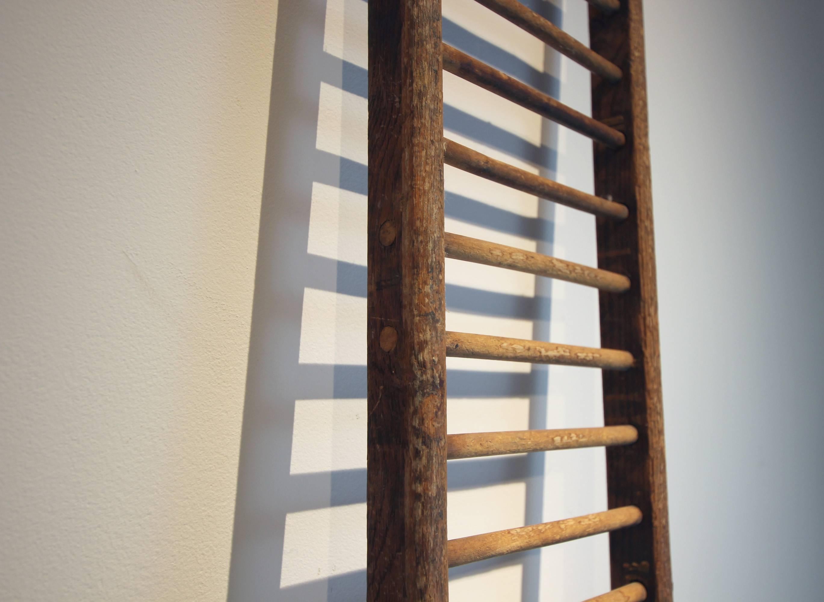 Good looking, small ladder, with architectural lines, originally used for drying herbs. Very good dusty, dry patina. American, early 20th century.