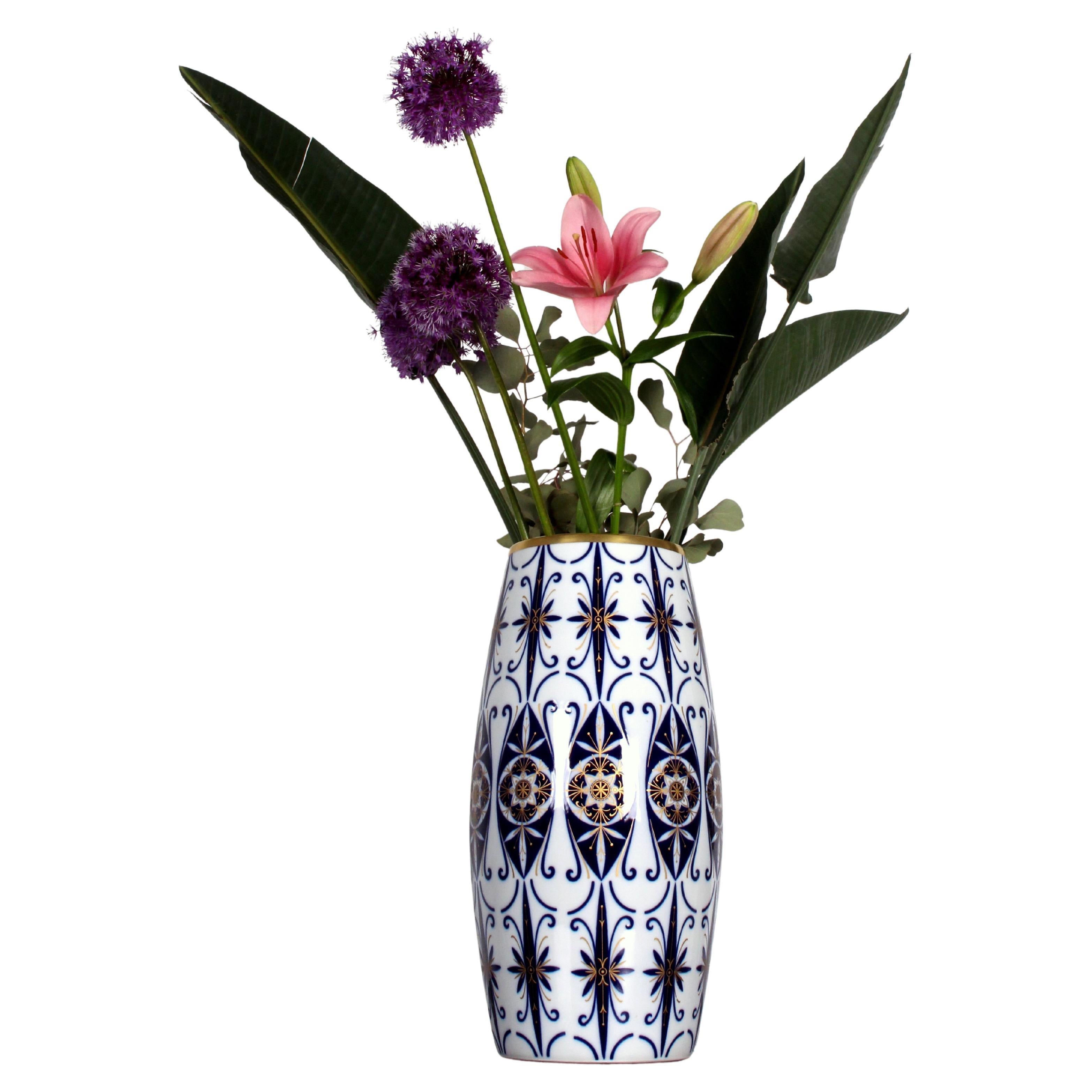 Porcelain Schumann Arzberg Midcentury Classic Floor Vase Cobalt Blue Gold beauty For Sale