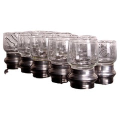 Lot de 10 verres à whisky anciens, socle en étain, Italie, milieu du XXe siècle