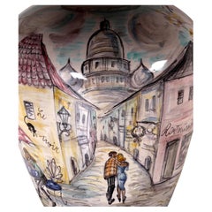 Très charmant from Montmartre w. LoVE Ulmer pottery VASE handpainted Paris 1950s
