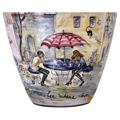 Très charmant from Montmartre w. LoVE Ulmer pottery VASE handpainted Paris 1950s