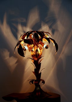 An Important Mid-Century Gilt Metal Palm Tree Table Lamp by Hans Kögl circa 1970