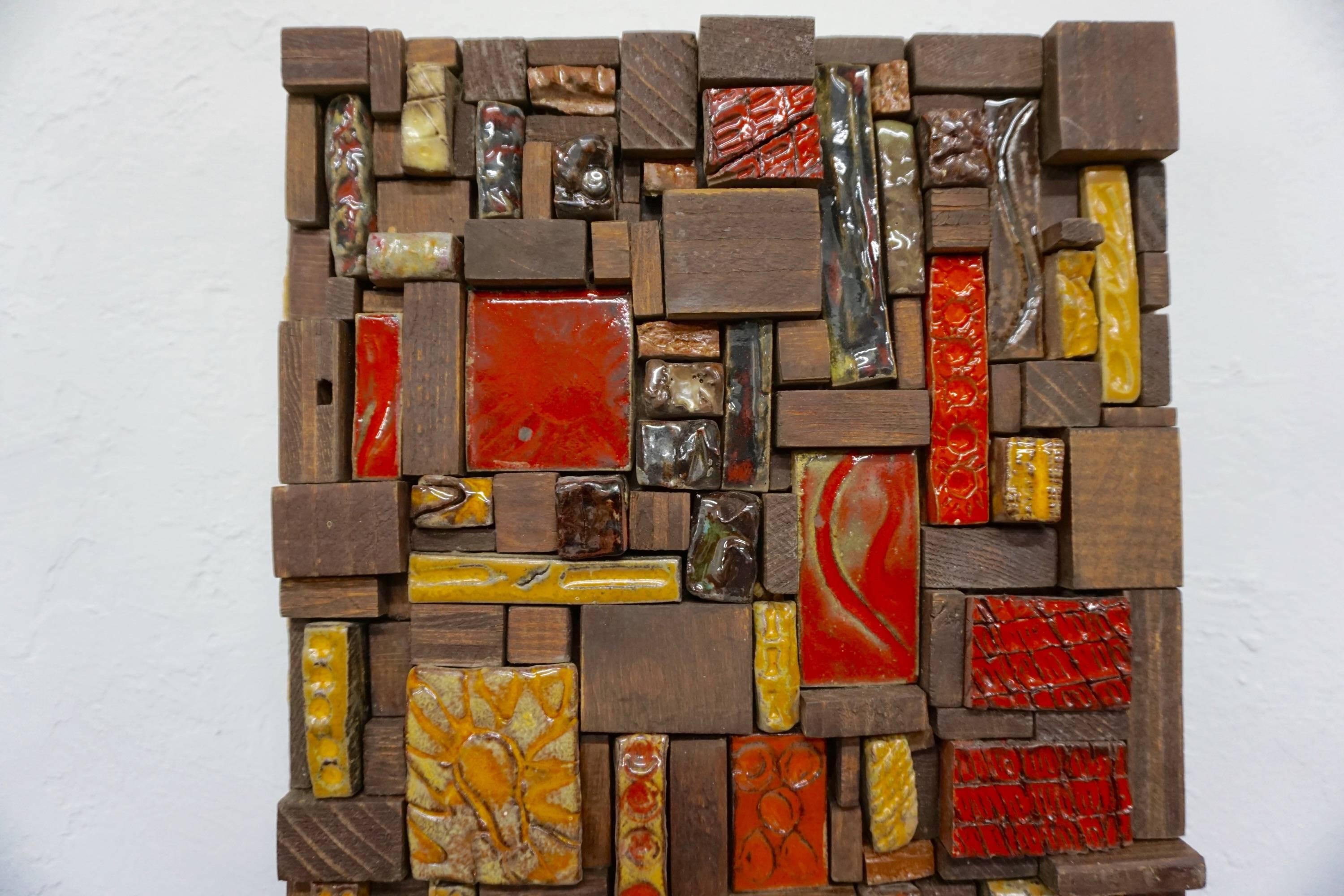 1960s Ceramic Tile and Wood Assemblage In Excellent Condition For Sale In Cathedral City, CA