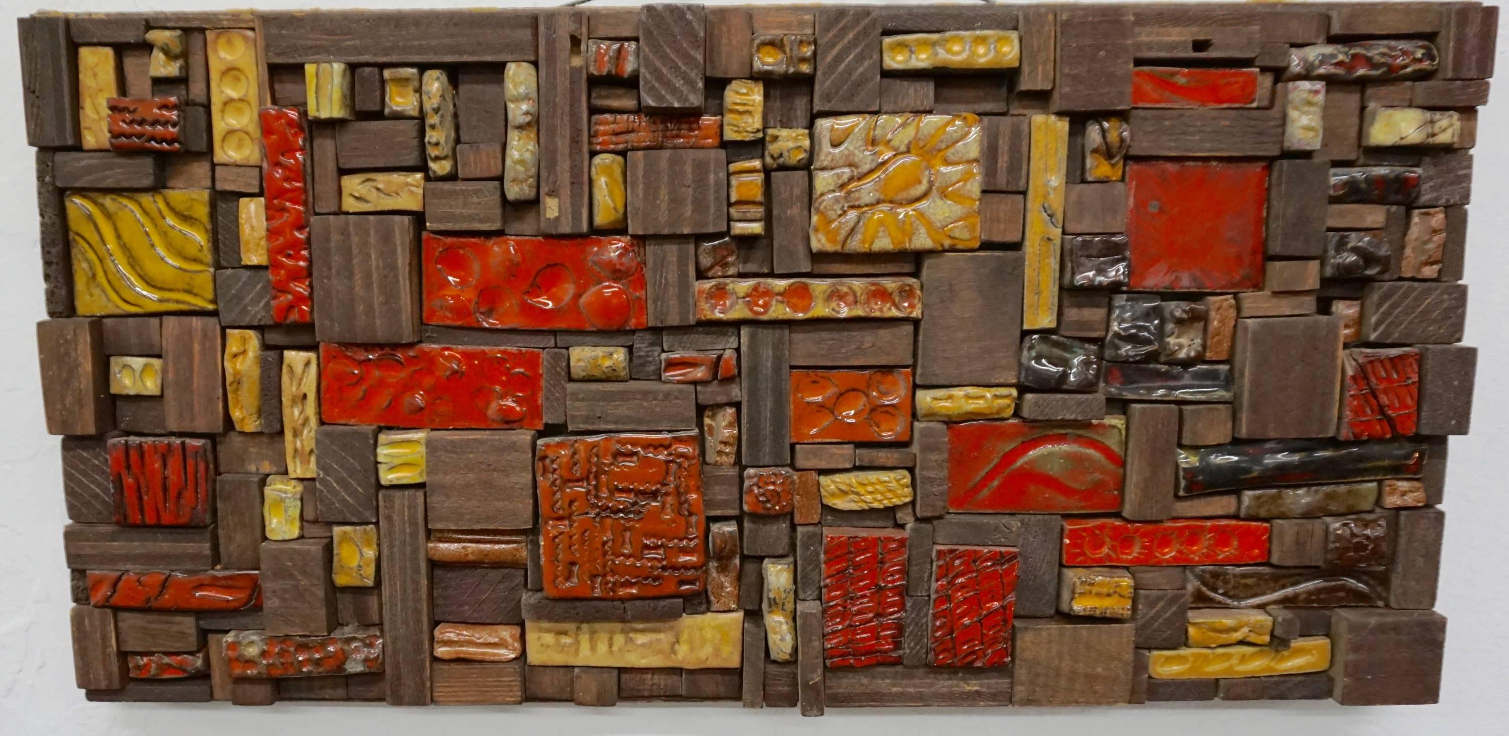 1960s Ceramic Tile and Wood Assemblage For Sale 1