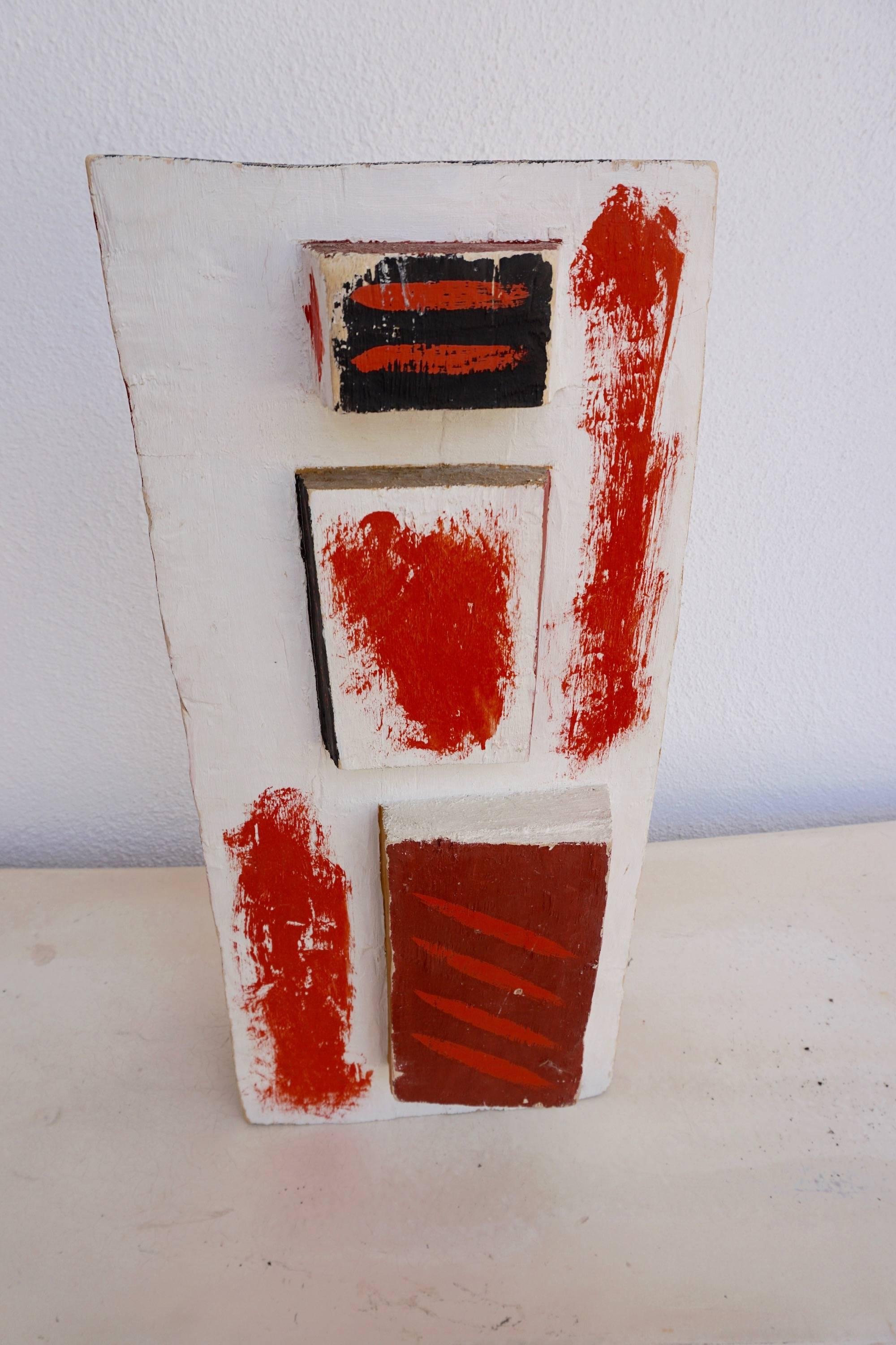Mid-Century Modern Abstract Painted Wood Sculpture by John Haley For Sale