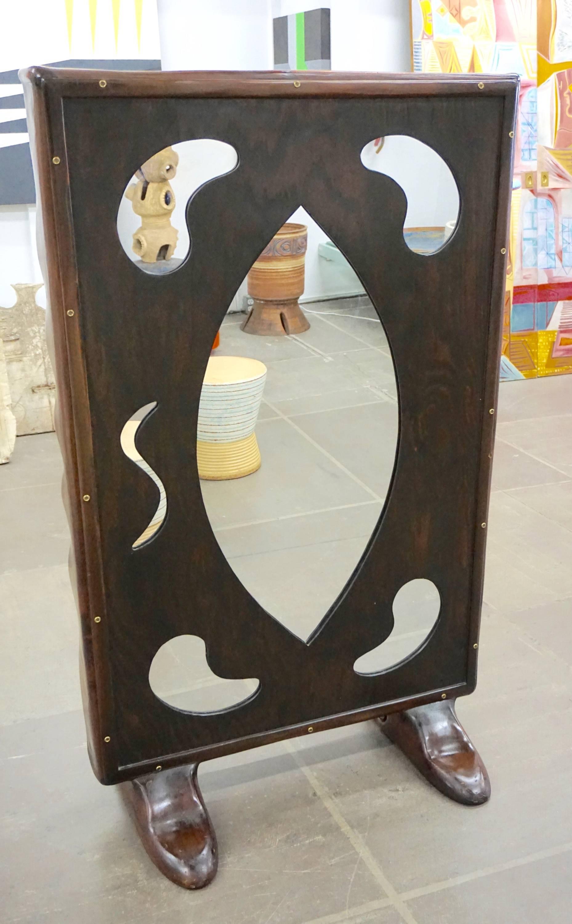 Mid-Century Modern Beautiful Hand Crafted Redwood Standing Mirror